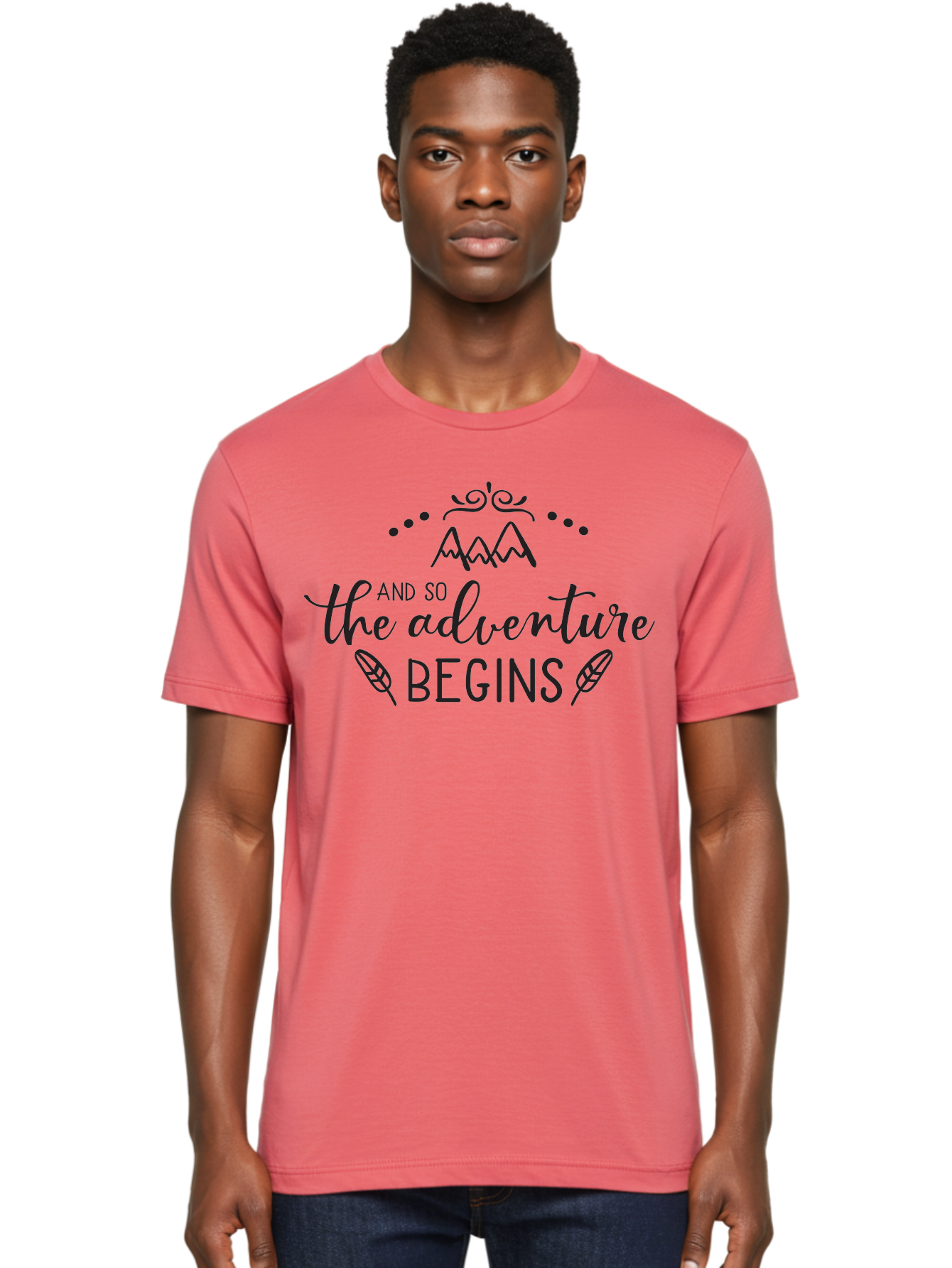 And-So-The-Adventure-Begins Men'S Graphic Tee, 100% Cotton, Comfortable Casual Summer Wear, Machine Washable, Motivational Quote, Adventure Inspiration, Travel, Adventure Begins, Explore, Wanderlust, Outdoor Enthusiast, Inspirational Saying, Aac471