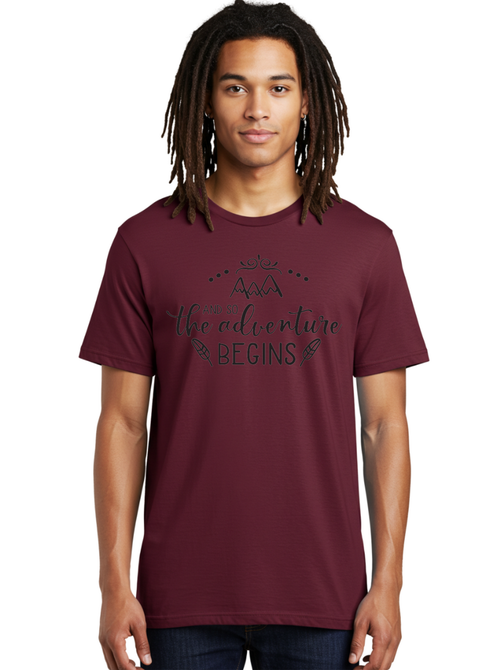 And-So-The-Adventure-Begins Men'S Graphic Tee, 100% Cotton, Comfortable Casual Summer Wear, Machine Washable, Motivational Quote, Adventure Inspiration, Travel, Adventure Begins, Explore, Wanderlust, Outdoor Enthusiast, Inspirational Saying, Aac471