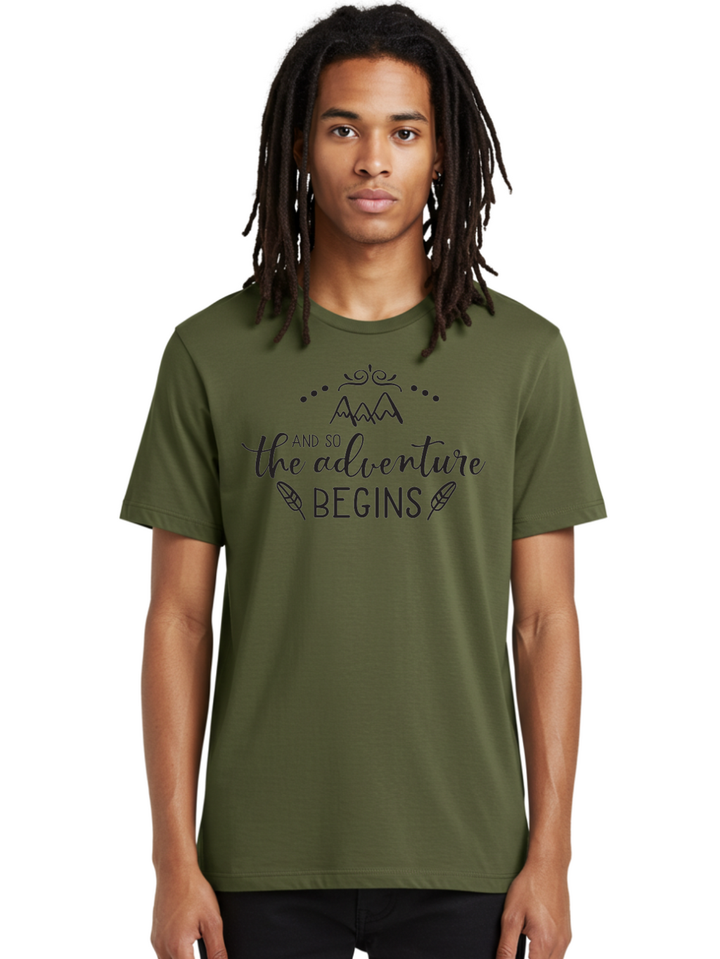 And-So-The-Adventure-Begins Men'S Graphic Tee, 100% Cotton, Comfortable Casual Summer Wear, Machine Washable, Motivational Quote, Adventure Inspiration, Travel, Adventure Begins, Explore, Wanderlust, Outdoor Enthusiast, Inspirational Saying, Aac471