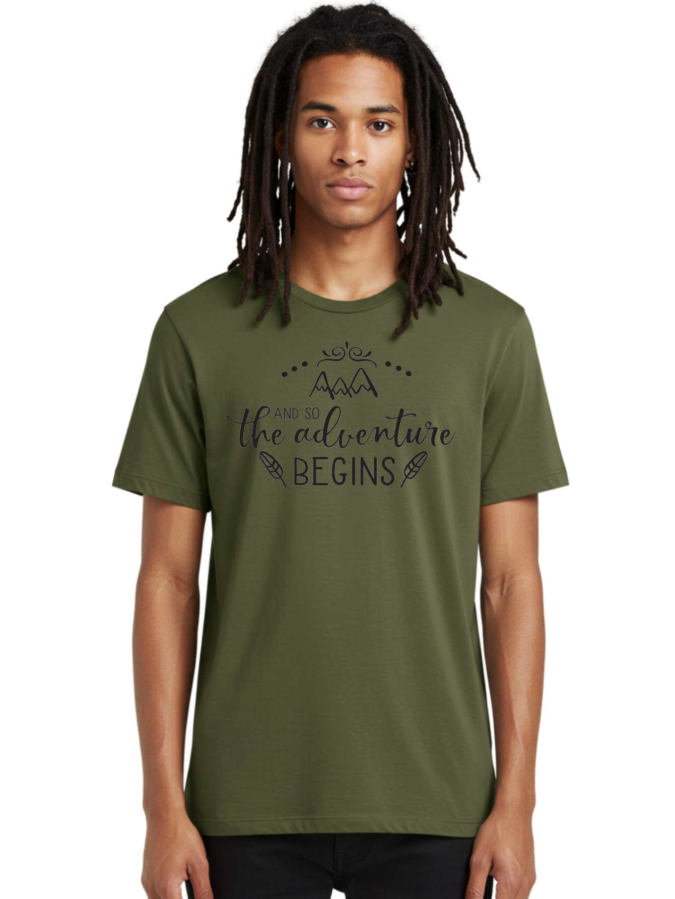 And-So-The-Adventure-Begins Men'S Graphic Tee, 100% Cotton, Comfortable Casual Summer Wear, Machine Washable, Motivational Quote, Adventure Inspiration, Travel, Adventure Begins, Explore, Wanderlust, Outdoor Enthusiast, Inspirational Saying, Aac471