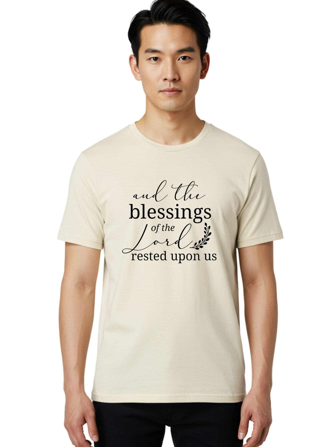 And-The-Blessings-Of-The-Lord-Rested-Upon-Us Men'S Graphic Tee, 100% Cotton, Comfortable Casual Summer Wear, Machine Washable, Inspirational Quote, Motivational Phrase, Blessings Of The Lord, Scripture Quote, Faith-Based Message, Aac472