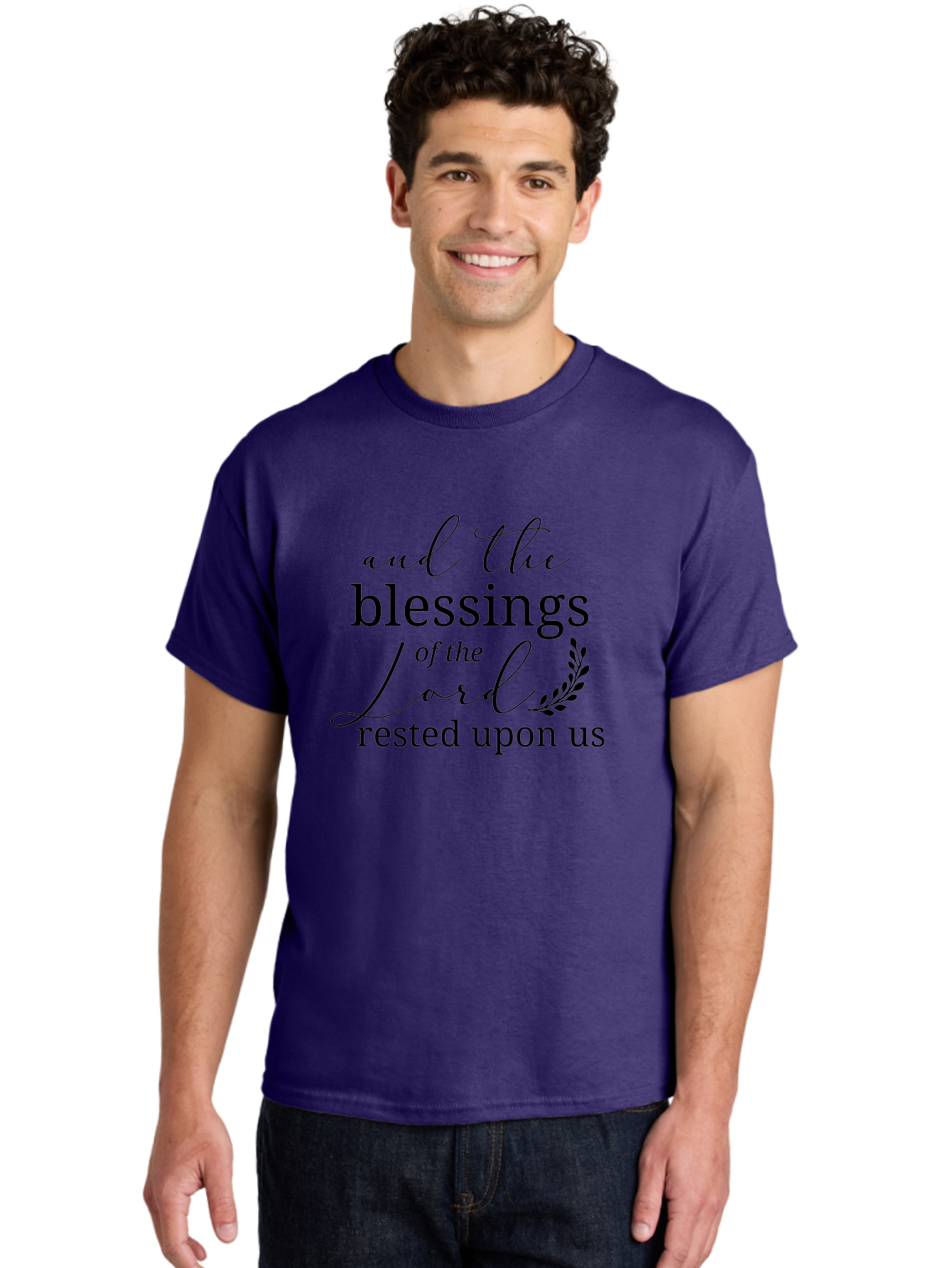 And-The-Blessings-Of-The-Lord-Rested-Upon-Us Men'S Graphic Tee, 100% Cotton, Comfortable Casual Summer Wear, Machine Washable, Inspirational Quote, Motivational Phrase, Blessings Of The Lord, Scripture Quote, Faith-Based Message, Aac472