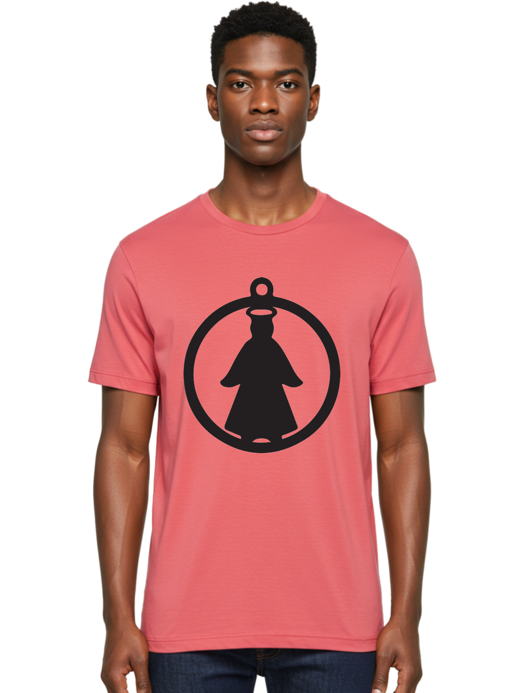 Angel-Pendant Men'S Graphic Tee, 100% Cotton, Comfortable Casual Summer Wear, Machine Washable, Angel Silhouette, Religious Symbol, Divine Presence, Spiritual Icon, Halo, Holy Figure, Religious Art, Sacred Imagery, Faith Symbol Aac474