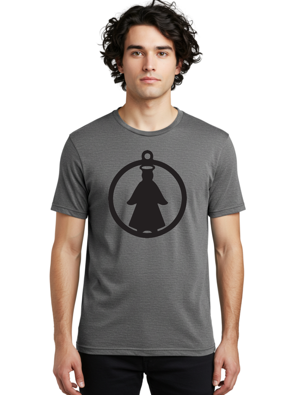 Angel-Pendant Men'S Graphic Tee, 100% Cotton, Comfortable Casual Summer Wear, Machine Washable, Angel Silhouette, Religious Symbol, Divine Presence, Spiritual Icon, Halo, Holy Figure, Religious Art, Sacred Imagery, Faith Symbol Aac474