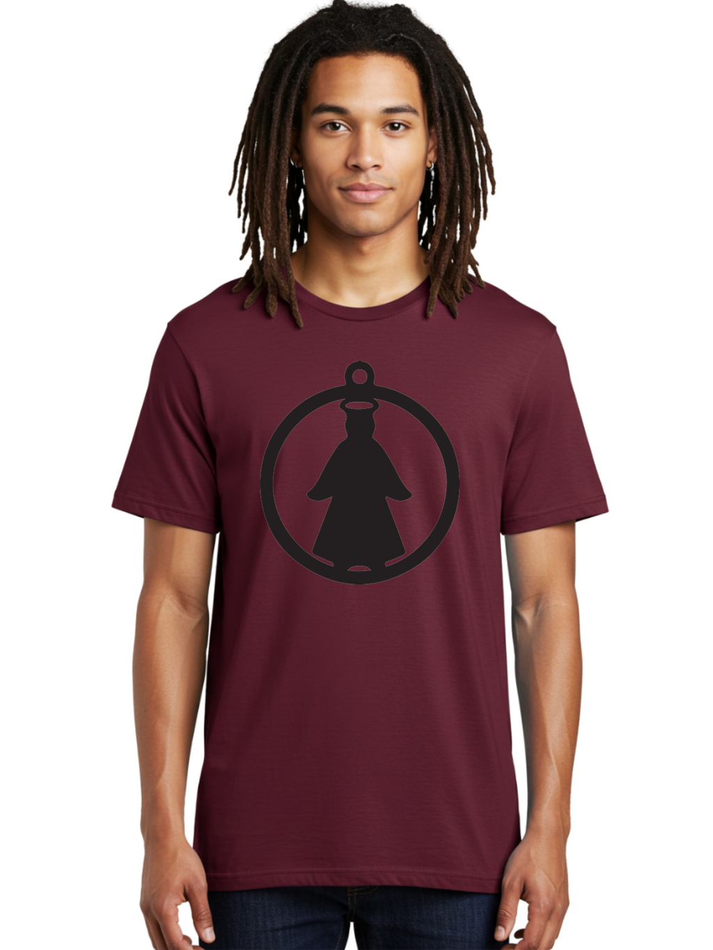 Angel-Pendant Men'S Graphic Tee, 100% Cotton, Comfortable Casual Summer Wear, Machine Washable, Angel Silhouette, Religious Symbol, Divine Presence, Spiritual Icon, Halo, Holy Figure, Religious Art, Sacred Imagery, Faith Symbol Aac474