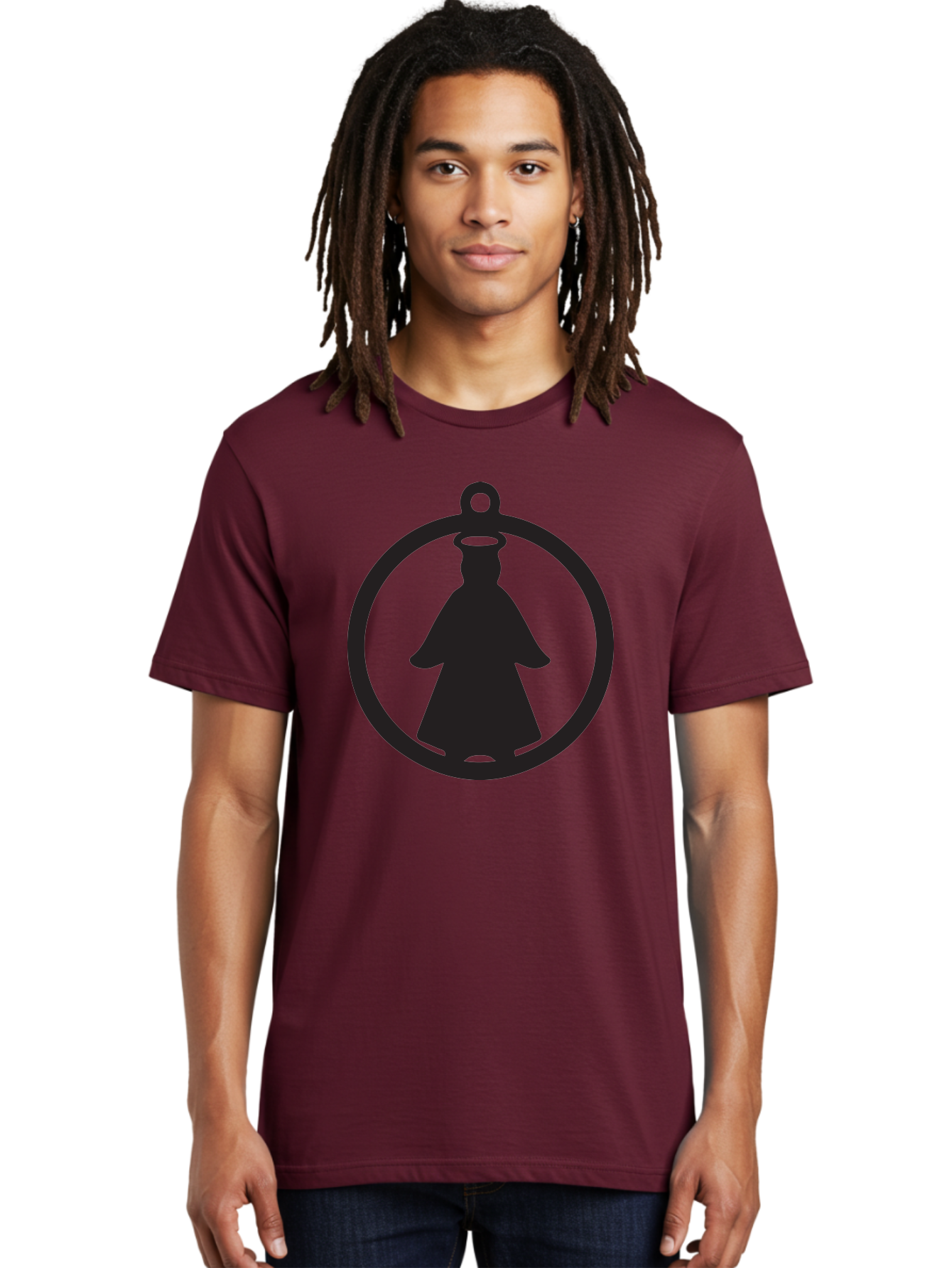 Angel-Pendant Men'S Graphic Tee, 100% Cotton, Comfortable Casual Summer Wear, Machine Washable, Angel Silhouette, Religious Symbol, Divine Presence, Spiritual Icon, Halo, Holy Figure, Religious Art, Sacred Imagery, Faith Symbol Aac474