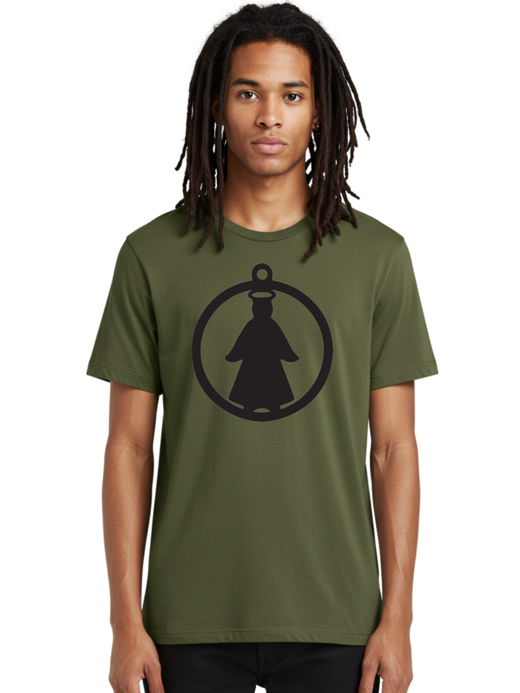 Angel-Pendant Men'S Graphic Tee, 100% Cotton, Comfortable Casual Summer Wear, Machine Washable, Angel Silhouette, Religious Symbol, Divine Presence, Spiritual Icon, Halo, Holy Figure, Religious Art, Sacred Imagery, Faith Symbol Aac474
