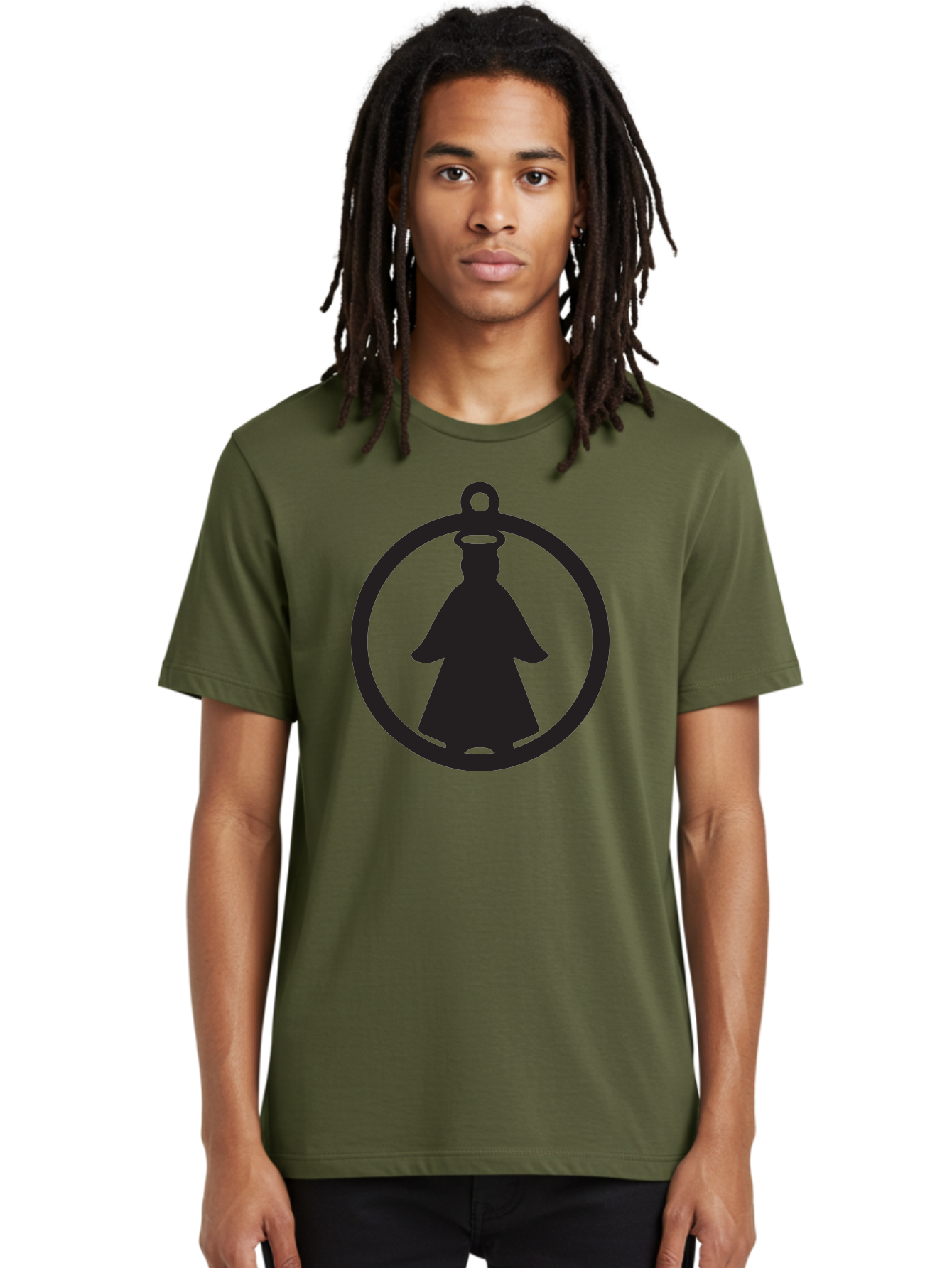 Angel-Pendant Men'S Graphic Tee, 100% Cotton, Comfortable Casual Summer Wear, Machine Washable, Angel Silhouette, Religious Symbol, Divine Presence, Spiritual Icon, Halo, Holy Figure, Religious Art, Sacred Imagery, Faith Symbol Aac474