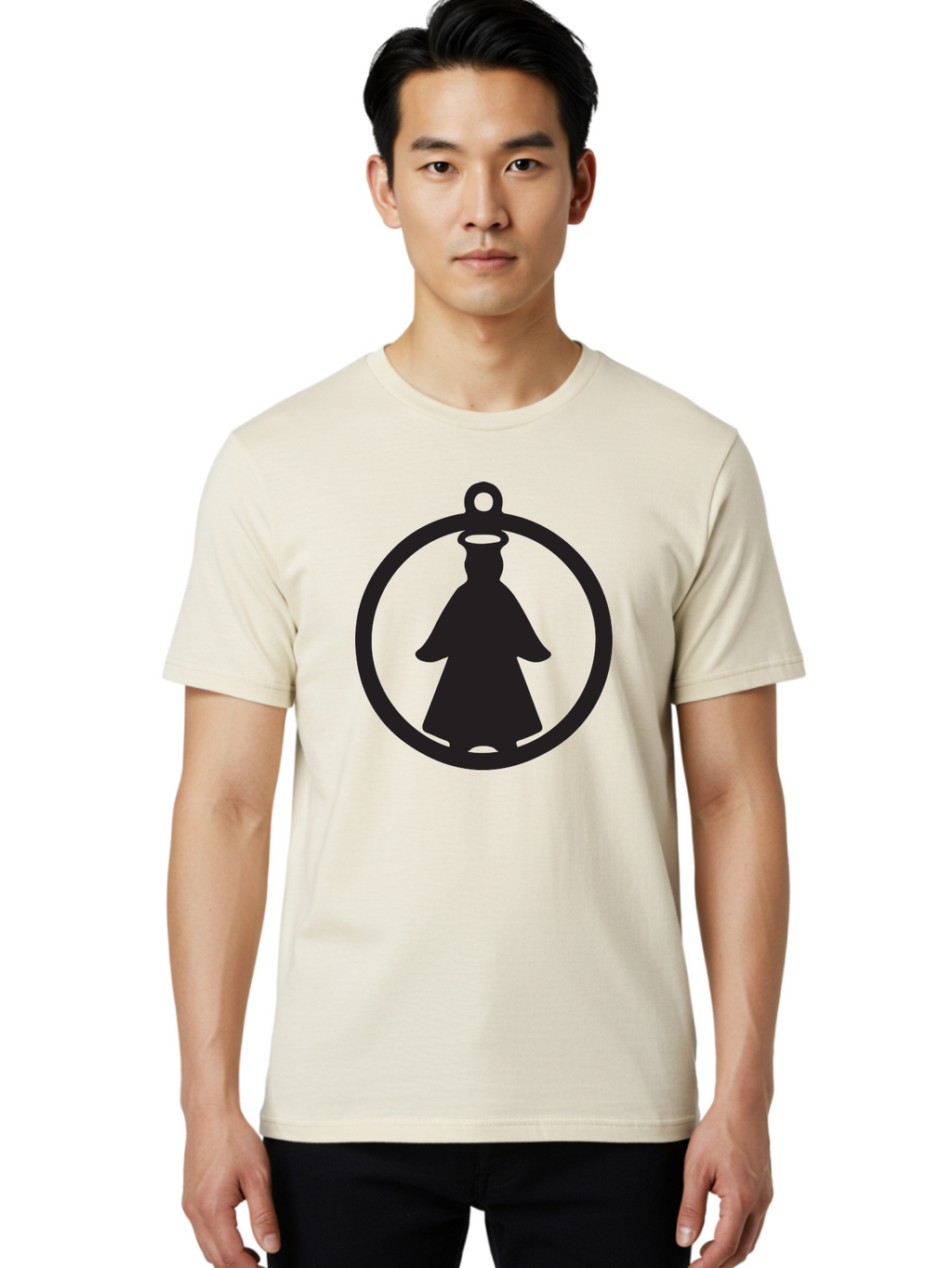 Angel-Pendant Men'S Graphic Tee, 100% Cotton, Comfortable Casual Summer Wear, Machine Washable, Angel Silhouette, Religious Symbol, Divine Presence, Spiritual Icon, Halo, Holy Figure, Religious Art, Sacred Imagery, Faith Symbol Aac474