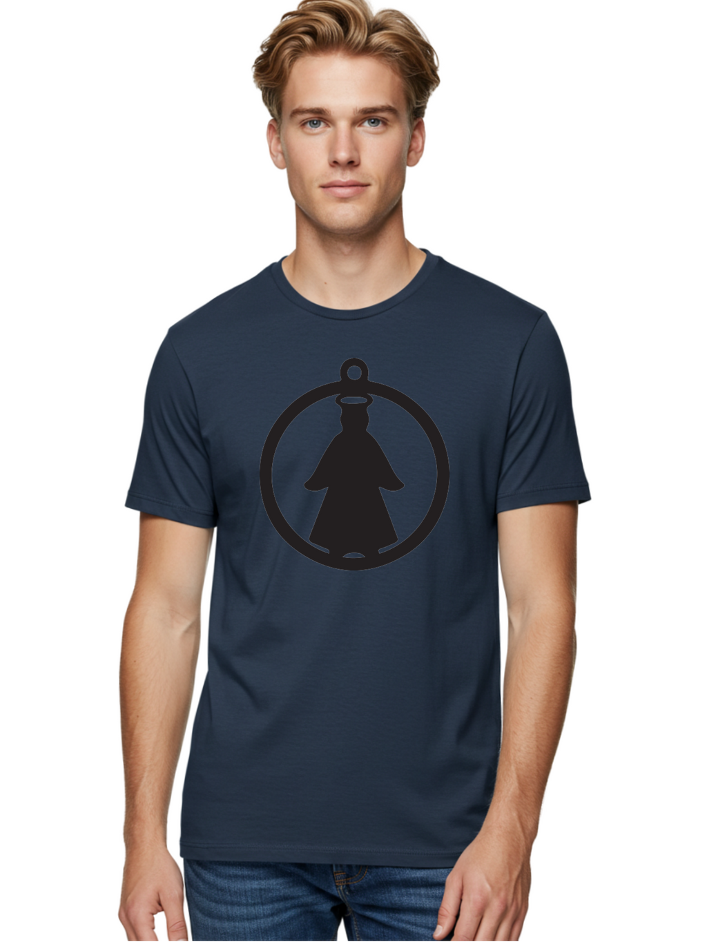 Angel-Pendant Men'S Graphic Tee, 100% Cotton, Comfortable Casual Summer Wear, Machine Washable, Angel Silhouette, Religious Symbol, Divine Presence, Spiritual Icon, Halo, Holy Figure, Religious Art, Sacred Imagery, Faith Symbol Aac474
