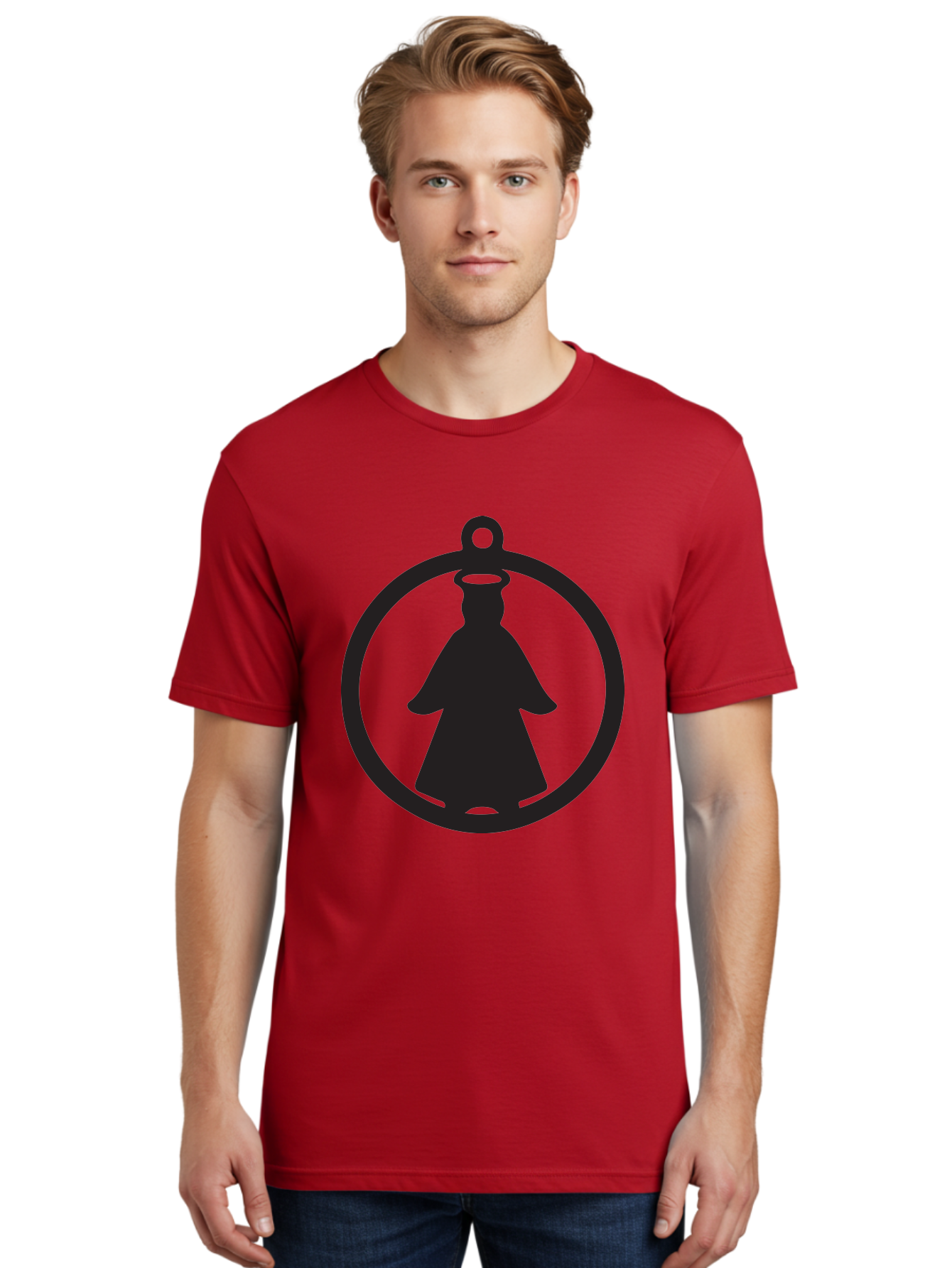 Angel-Pendant Men'S Graphic Tee, 100% Cotton, Comfortable Casual Summer Wear, Machine Washable, Angel Silhouette, Religious Symbol, Divine Presence, Spiritual Icon, Halo, Holy Figure, Religious Art, Sacred Imagery, Faith Symbol Aac474