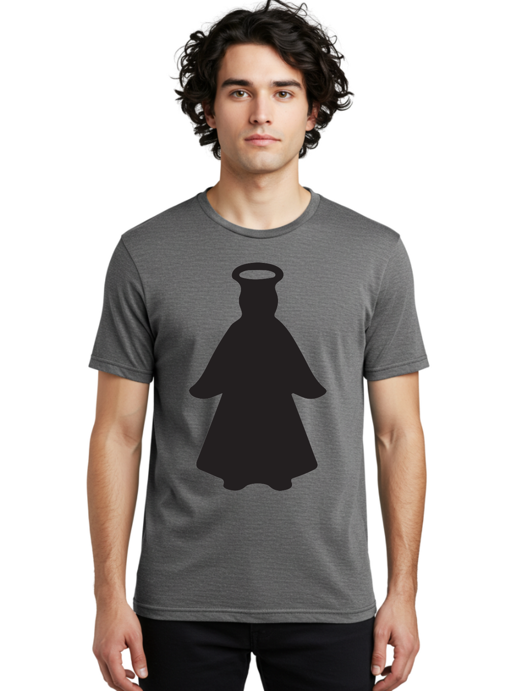 Angel-Silhouette Men'S Graphic Tee, 100% Cotton, Comfortable Casual Summer Wear, Machine Washable, Angel Silhouette, Divine Being, Spiritual Figure, Halo Effect, Faith Symbol, Religious Icon, Sacred Imagery, Guardian Angel, Mystic Character Aac475