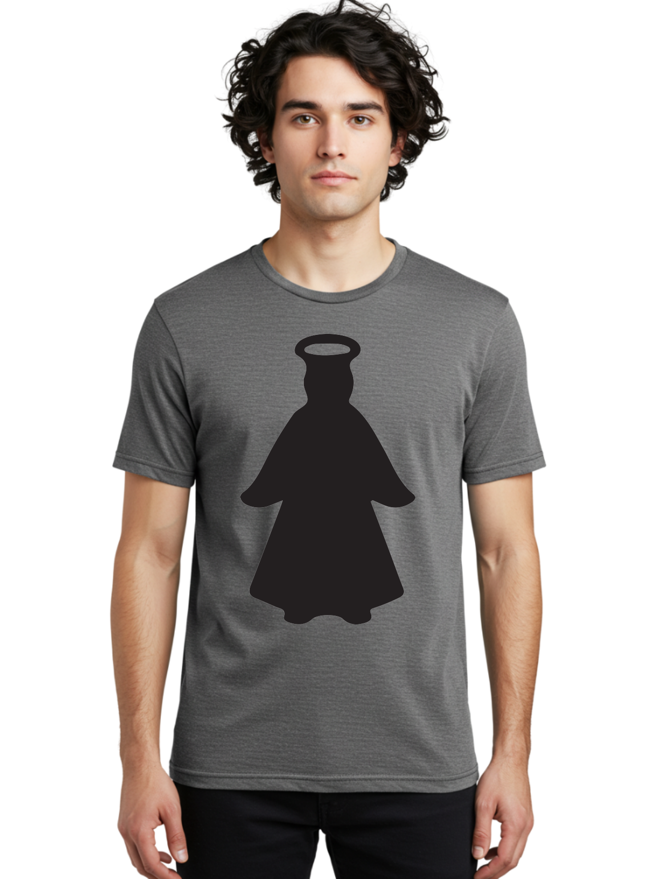 Angel-Silhouette Men'S Graphic Tee, 100% Cotton, Comfortable Casual Summer Wear, Machine Washable, Angel Silhouette, Divine Being, Spiritual Figure, Halo Effect, Faith Symbol, Religious Icon, Sacred Imagery, Guardian Angel, Mystic Character Aac475