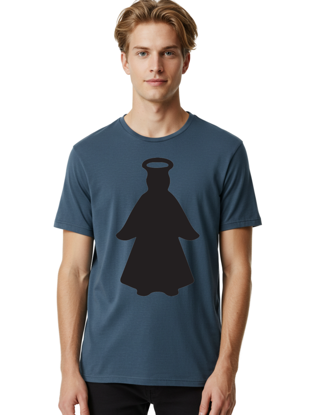 Angel-Silhouette Men'S Graphic Tee, 100% Cotton, Comfortable Casual Summer Wear, Machine Washable, Angel Silhouette, Divine Being, Spiritual Figure, Halo Effect, Faith Symbol, Religious Icon, Sacred Imagery, Guardian Angel, Mystic Character Aac475