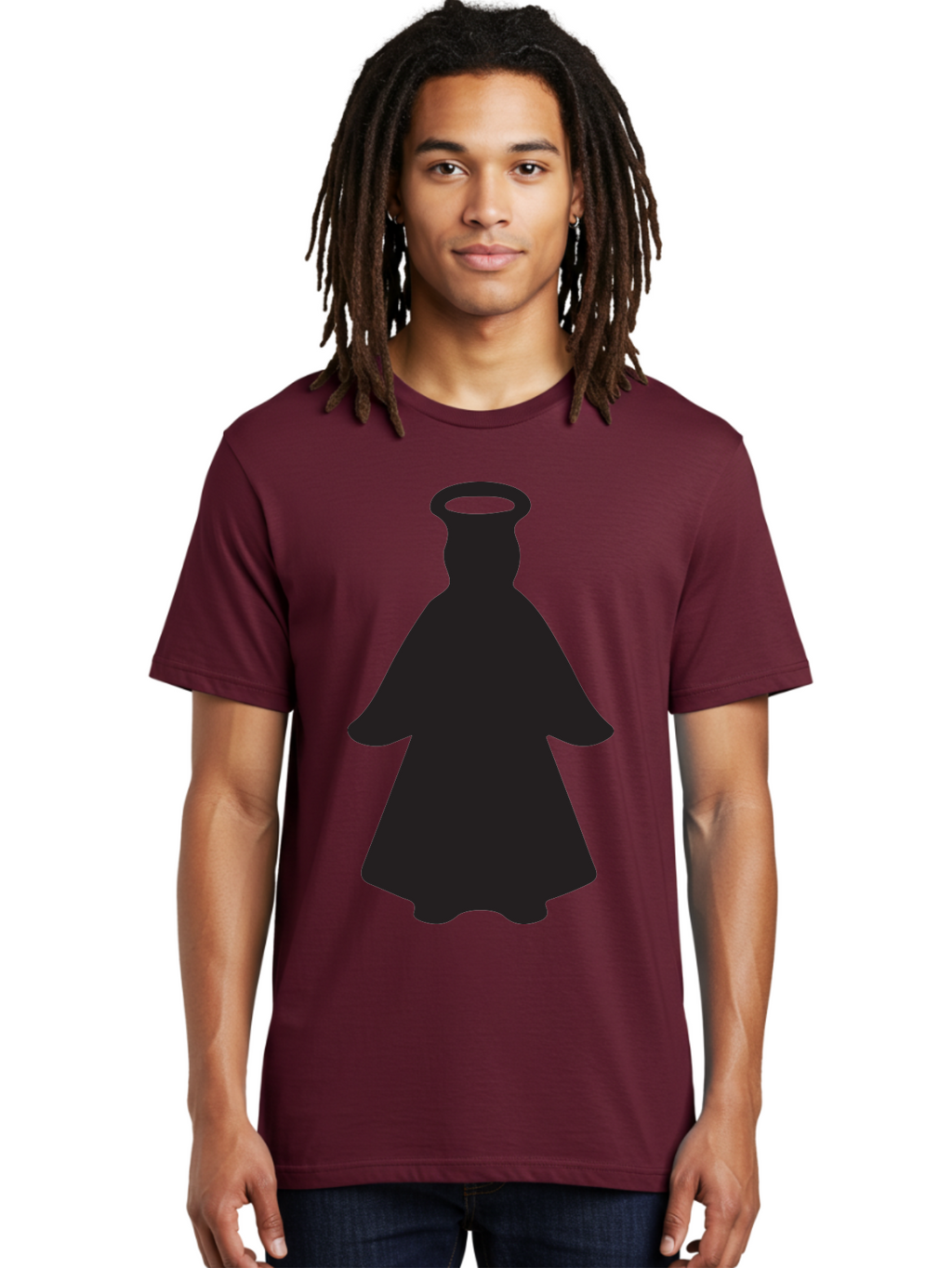 Angel-Silhouette Men'S Graphic Tee, 100% Cotton, Comfortable Casual Summer Wear, Machine Washable, Angel Silhouette, Divine Being, Spiritual Figure, Halo Effect, Faith Symbol, Religious Icon, Sacred Imagery, Guardian Angel, Mystic Character Aac475