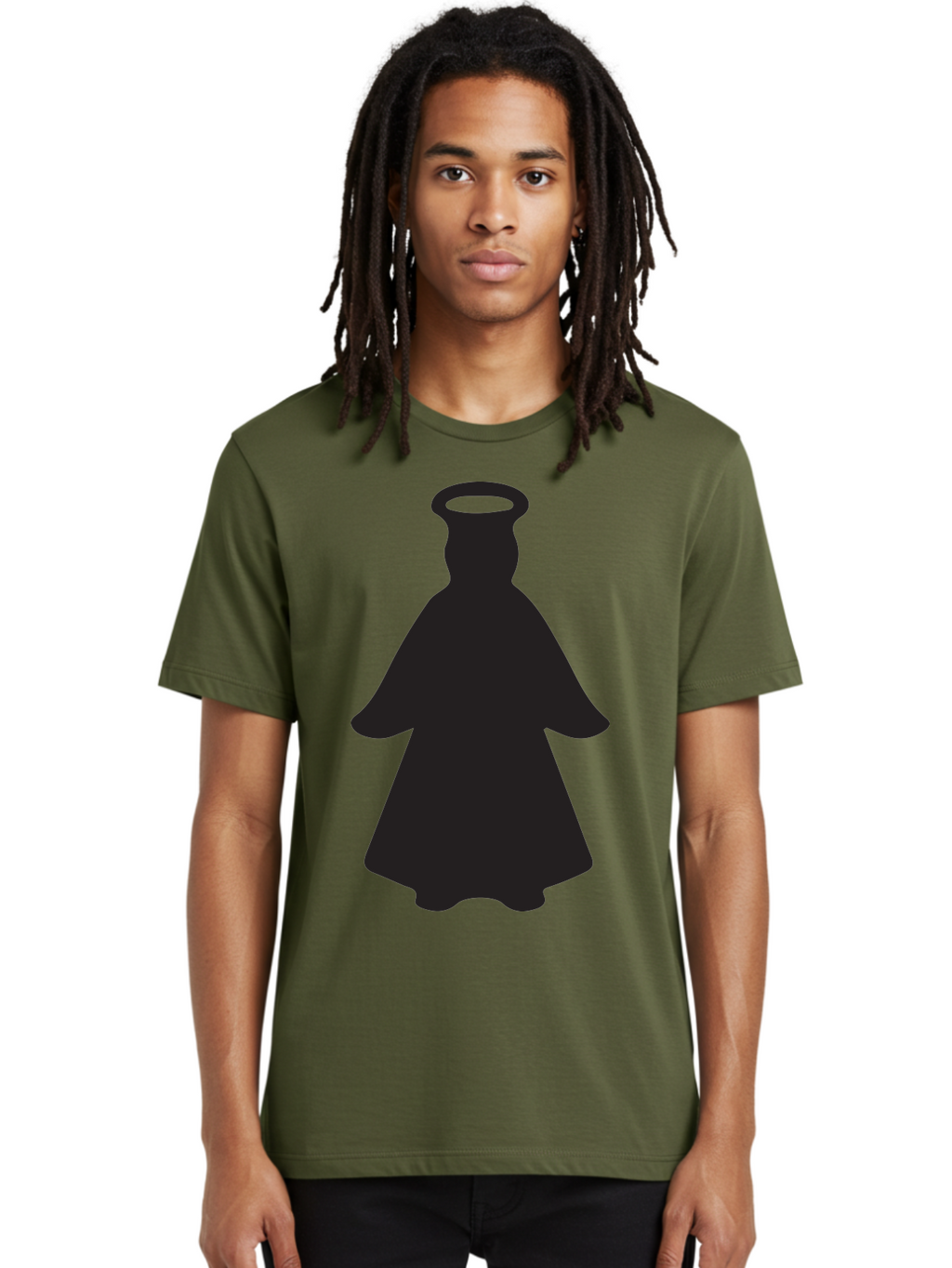 Angel-Silhouette Men'S Graphic Tee, 100% Cotton, Comfortable Casual Summer Wear, Machine Washable, Angel Silhouette, Divine Being, Spiritual Figure, Halo Effect, Faith Symbol, Religious Icon, Sacred Imagery, Guardian Angel, Mystic Character Aac475
