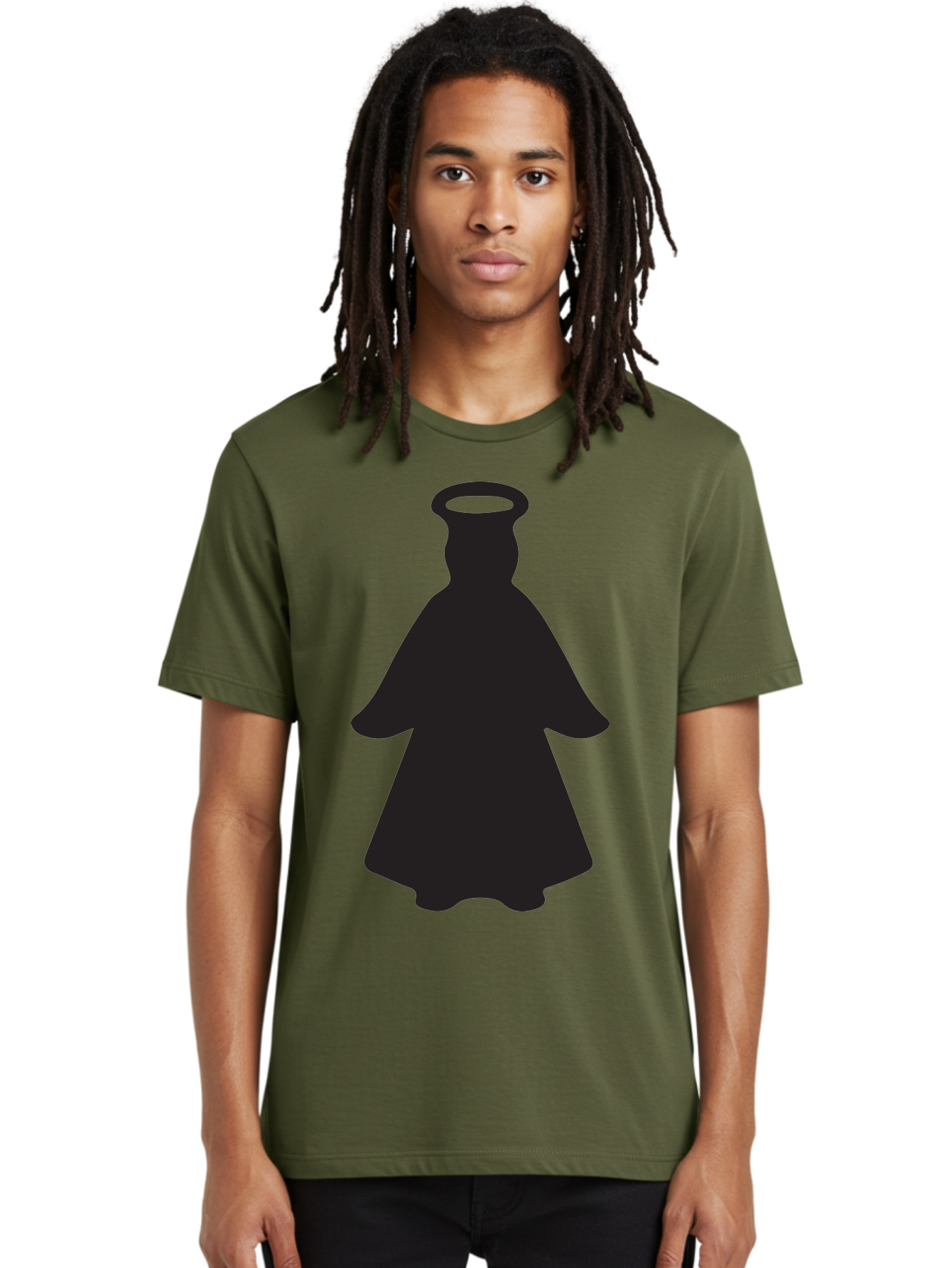 Angel-Silhouette Men'S Graphic Tee, 100% Cotton, Comfortable Casual Summer Wear, Machine Washable, Angel Silhouette, Divine Being, Spiritual Figure, Halo Effect, Faith Symbol, Religious Icon, Sacred Imagery, Guardian Angel, Mystic Character Aac475