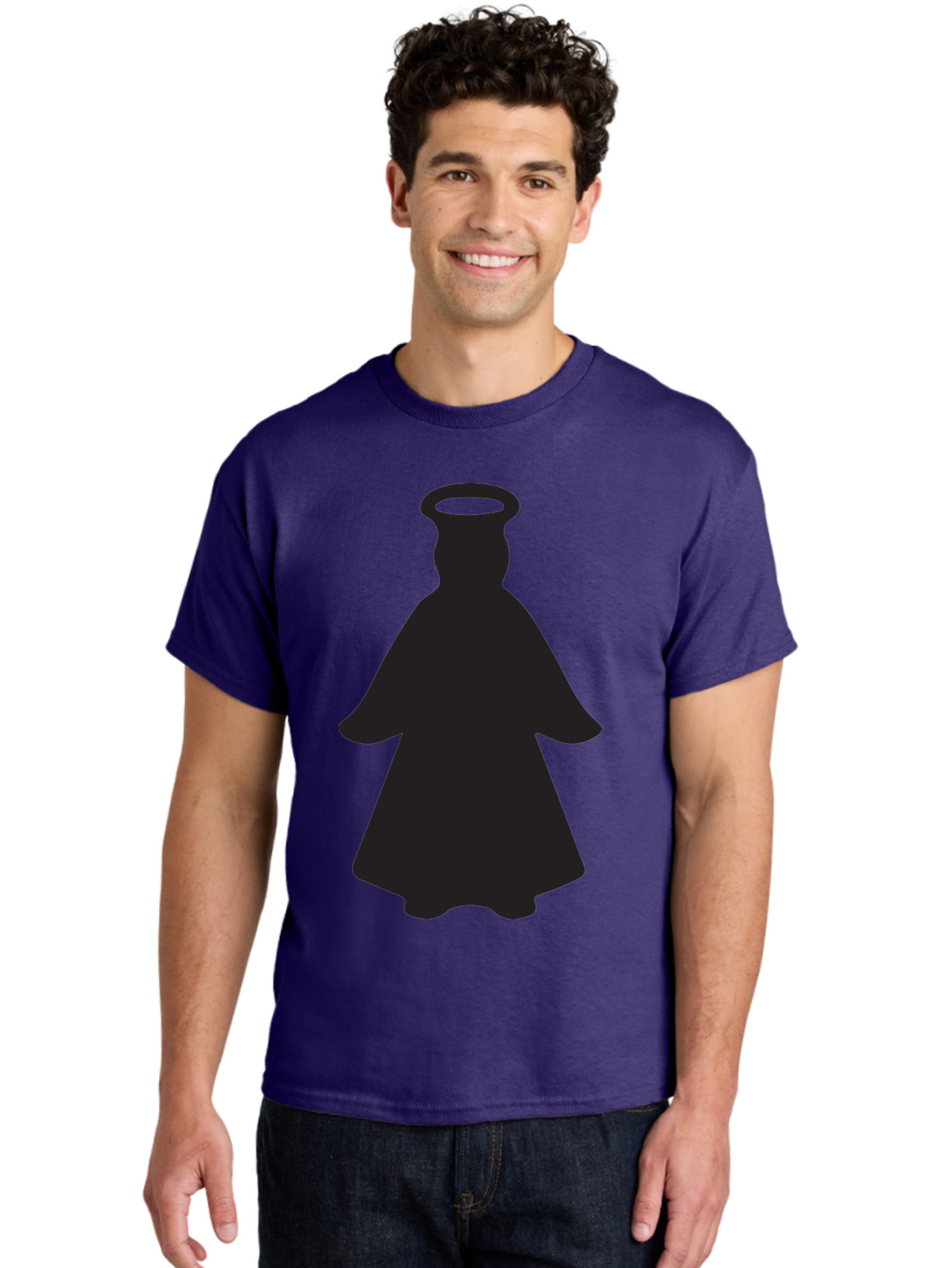 Angel-Silhouette Men'S Graphic Tee, 100% Cotton, Comfortable Casual Summer Wear, Machine Washable, Angel Silhouette, Divine Being, Spiritual Figure, Halo Effect, Faith Symbol, Religious Icon, Sacred Imagery, Guardian Angel, Mystic Character Aac475