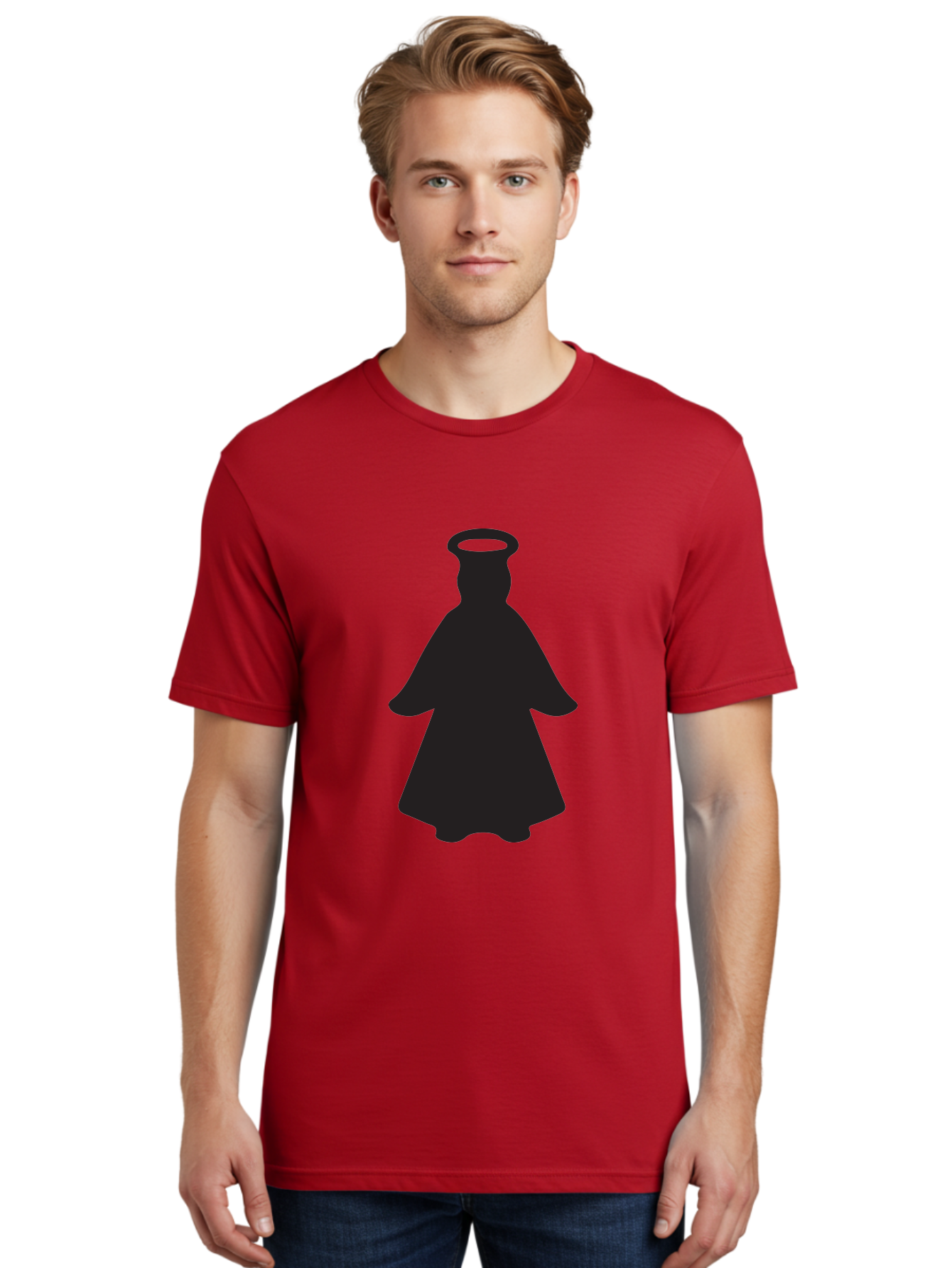 Angel-Silhouette Men'S Graphic Tee, 100% Cotton, Comfortable Casual Summer Wear, Machine Washable, Angel Silhouette, Divine Being, Spiritual Figure, Halo Effect, Faith Symbol, Religious Icon, Sacred Imagery, Guardian Angel, Mystic Character Aac475
