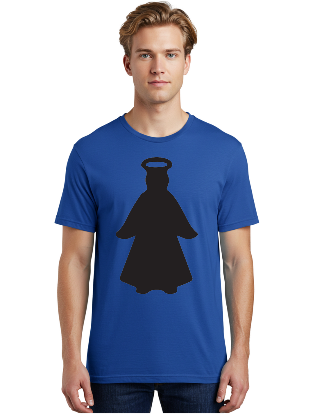 Angel-Silhouette Men'S Graphic Tee, 100% Cotton, Comfortable Casual Summer Wear, Machine Washable, Angel Silhouette, Divine Being, Spiritual Figure, Halo Effect, Faith Symbol, Religious Icon, Sacred Imagery, Guardian Angel, Mystic Character Aac475