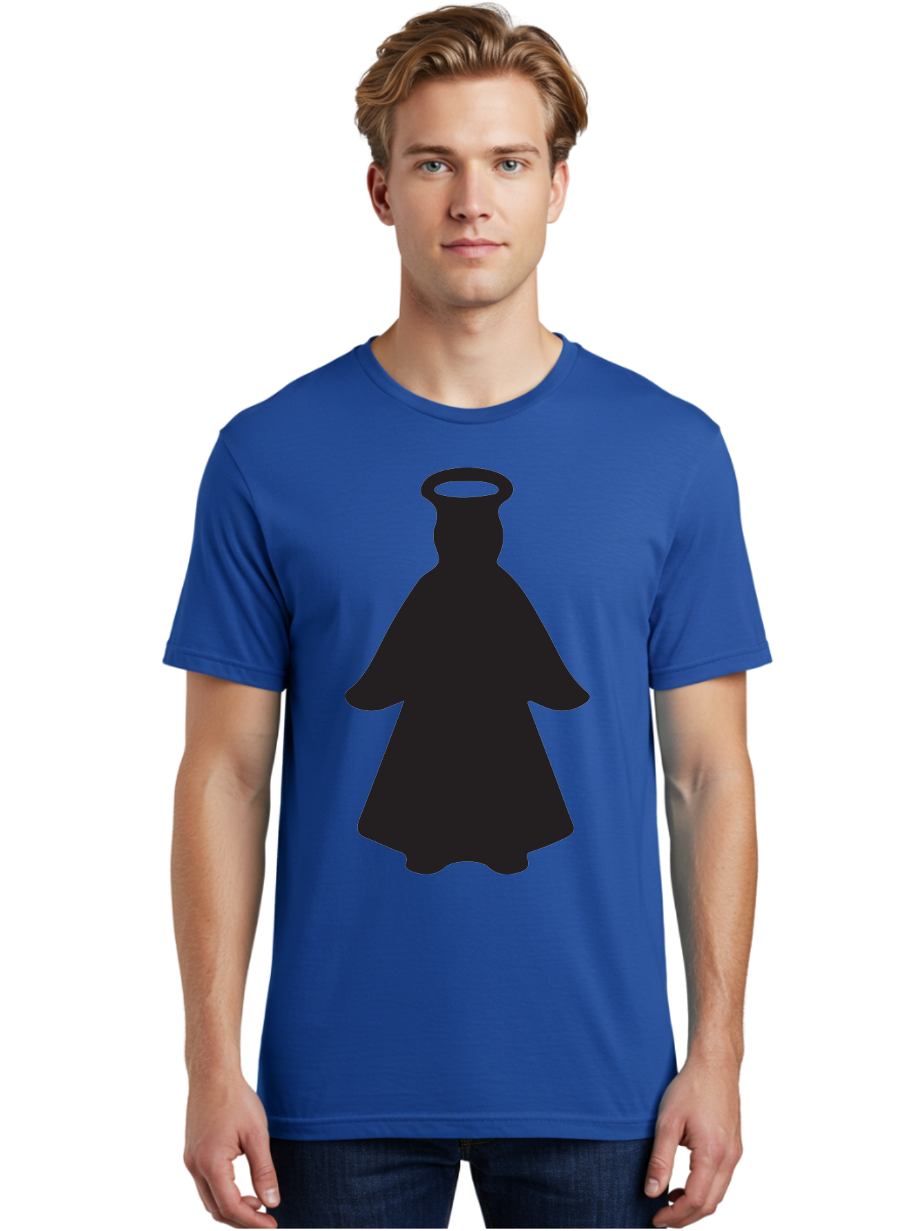 Angel-Silhouette Men'S Graphic Tee, 100% Cotton, Comfortable Casual Summer Wear, Machine Washable, Angel Silhouette, Divine Being, Spiritual Figure, Halo Effect, Faith Symbol, Religious Icon, Sacred Imagery, Guardian Angel, Mystic Character Aac475