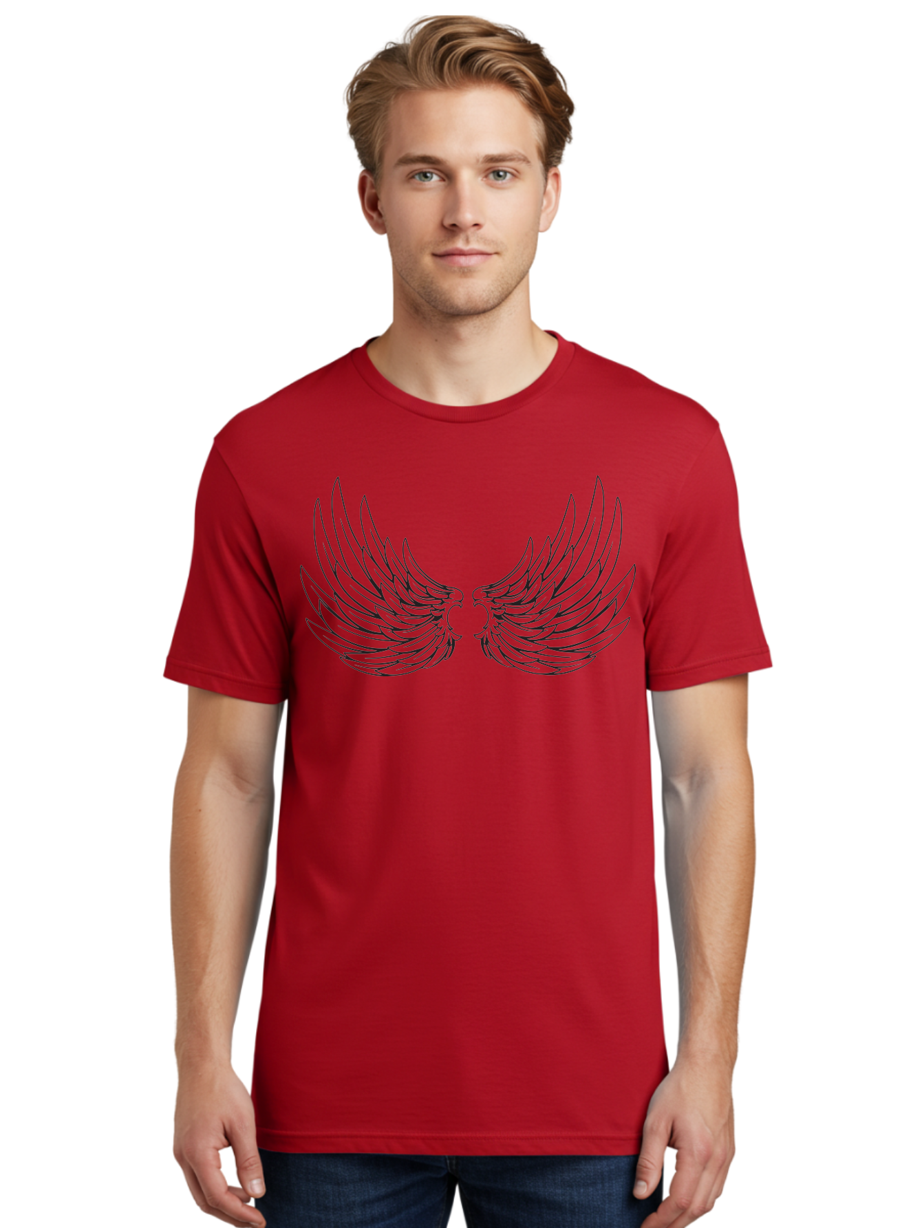 Angel-Wings-1 Men'S Graphic Tee, 100% Cotton, Comfortable Casual Summer Wear, Machine Washable, Angel Wings, Wing Design, Feathered Wings, Symbolic Wings, Protection Symbol, Spiritual Symbol, Freedom Wings, Mystical Wings Aac476