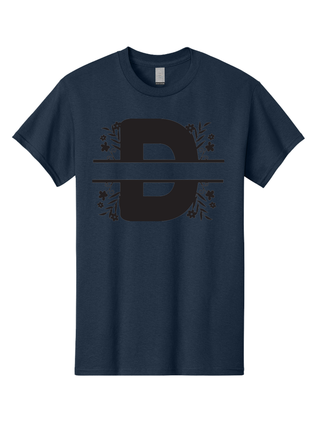 B-B-Floral-Design Men'S Graphic Tee, 100% Cotton, Comfortable Casual Summer Wear, Machine Washable, Letter B, Floral Design, Decorative Elements, Floral Patterns, Ornate Details, Black And Green, Bold Typography, Flower Motifs, Aac482