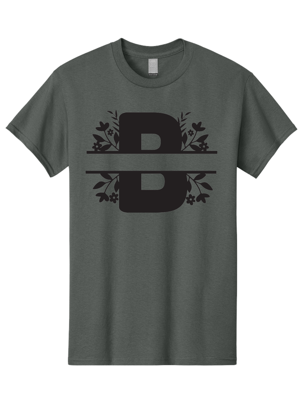B-Floral Men'S Graphic Tee, 100% Cotton, Comfortable Casual Summer Wear, Machine Washable, Floral Design, Alphabet B, Black Letters, Flower Pattern, Leaves, Floral Arrangement, Typography Aac483