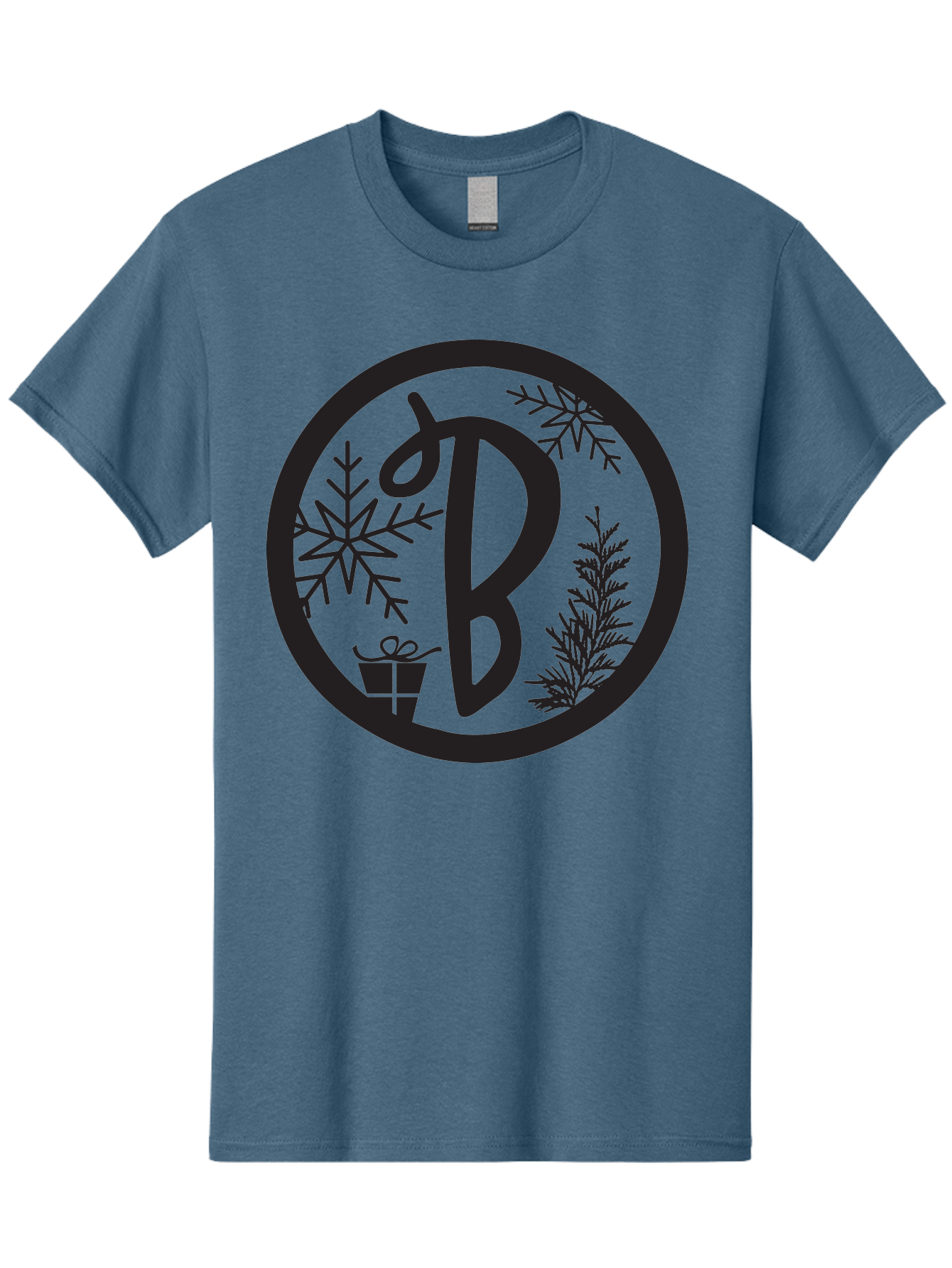 B Men'S Graphic Tee, 100% Cotton, Comfortable Casual Summer Wear, Machine Washable, Christmas Gift, Snowflake, Festive Decorations, Holly Leaves, Holiday Season, Winter Wonderland, Winter Holidays, Gift Box, Christmas Theme Aac484