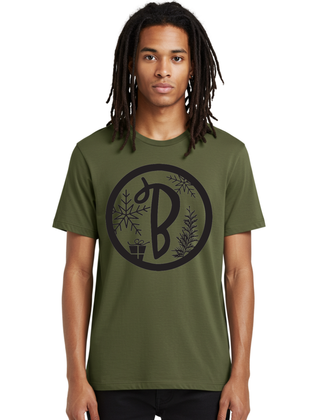 B Men'S Graphic Tee, 100% Cotton, Comfortable Casual Summer Wear, Machine Washable, Christmas Gift, Snowflake, Festive Decorations, Holly Leaves, Holiday Season, Winter Wonderland, Winter Holidays, Gift Box, Christmas Theme Aac484