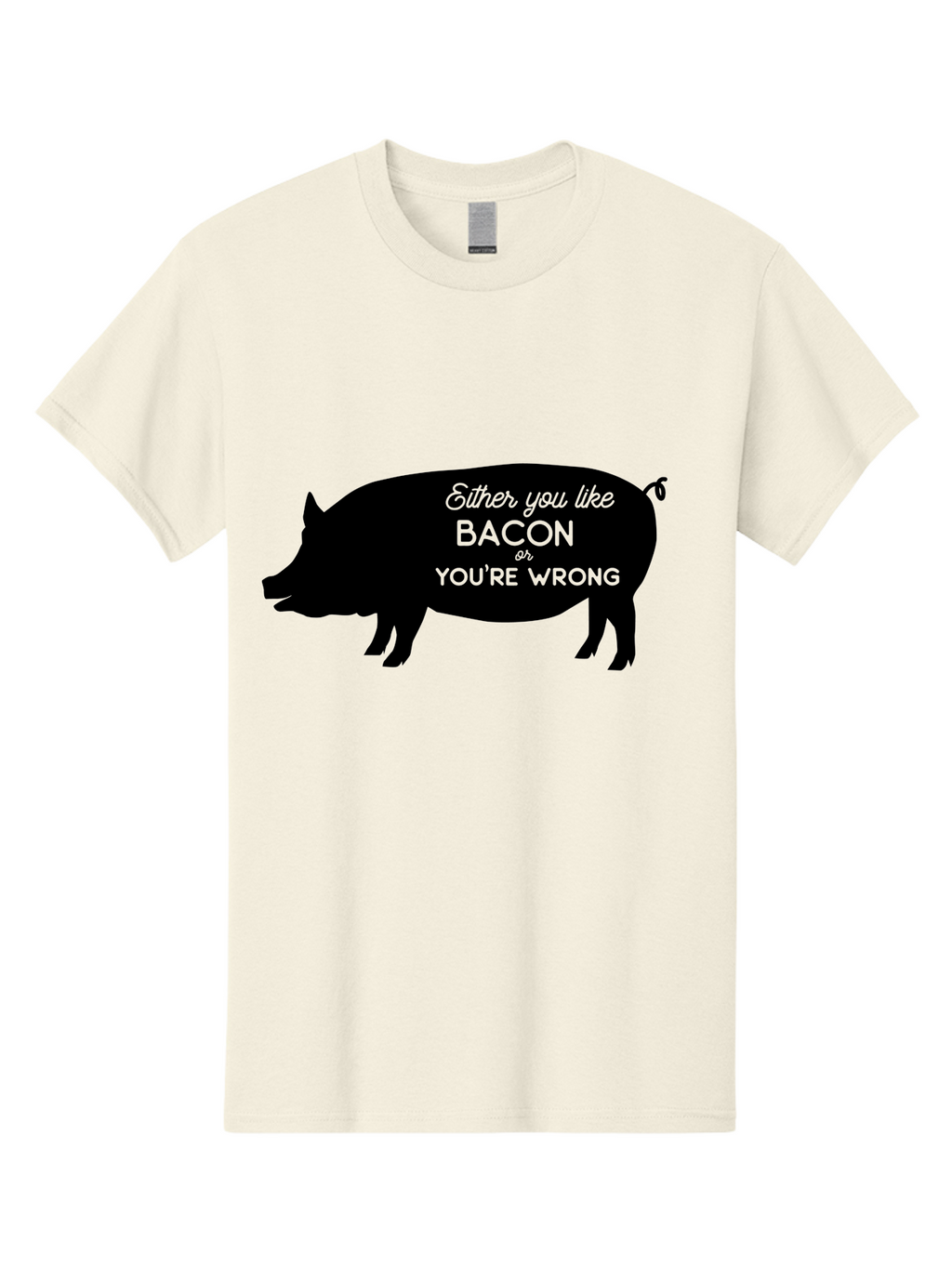 Bacon-Or-You-Re-Wrong Men'S Graphic Tee, 100% Cotton, Comfortable Casual Summer Wear, Machine Washable, Funny Quote, Bacon Lover, Pig Silhouette, Humorous Saying, Foodie Humor, Quote About Bacon, Bacon Enthusiast, Quirky Design, Aac485