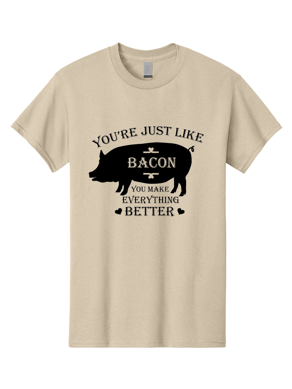 Bacon-Pig-Silhouette Men'S Graphic Tee, 100% Cotton, Comfortable Casual Summer Wear, Machine Washable, Funny Pig Design, Bacon Lover, Bacon Humor, Cute Pig Silhouette, You Make Everything Better, Bacon Quotes, Pig Phrases, Foodie Graphics Aac486