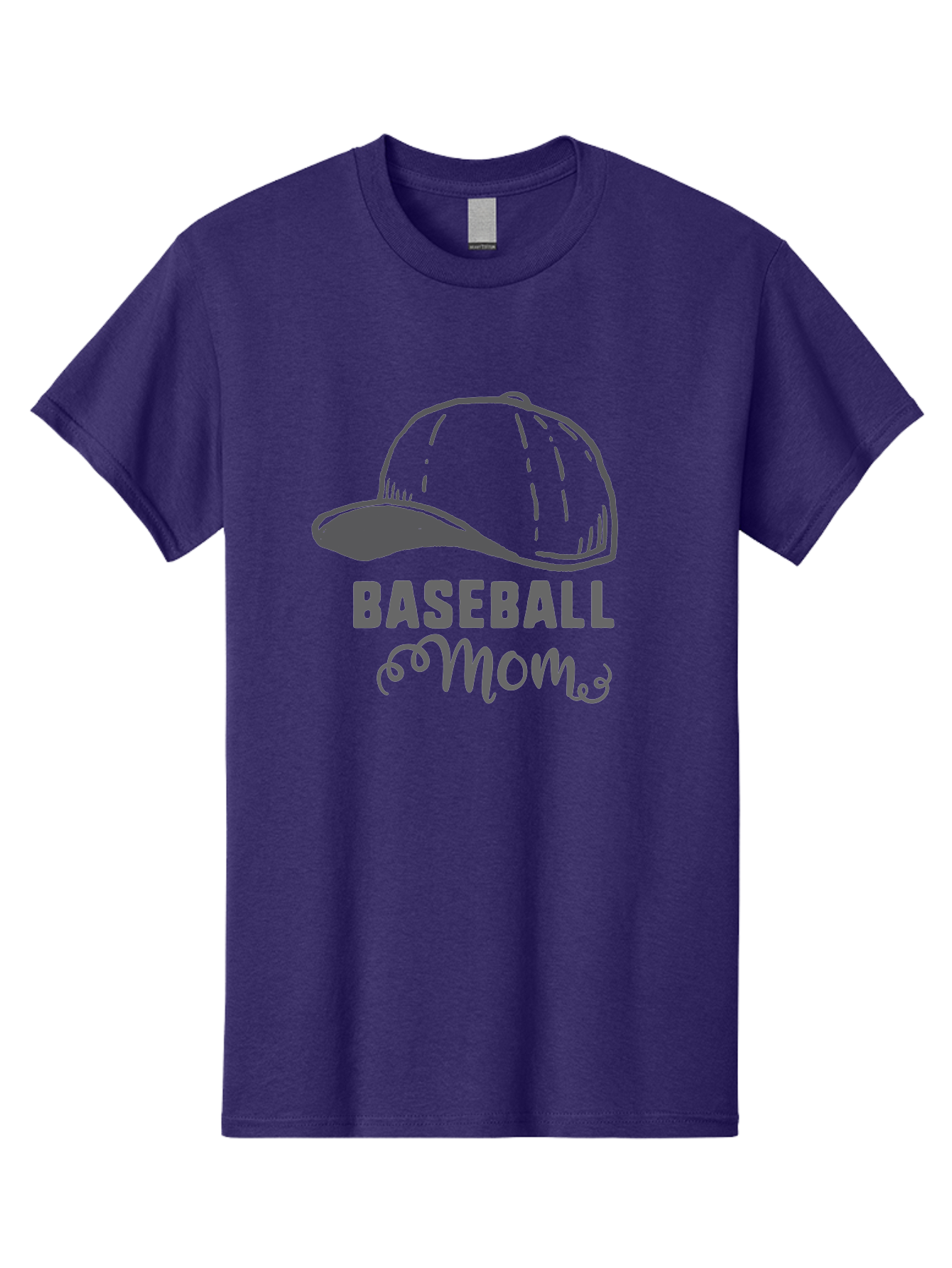 Baseball-Mom Men'S Graphic Tee, 100% Cotton, Comfortable Casual Summer Wear, Machine Washable, Baseball Mom, Mother'S Day Gift, Sports Mom, Baseball Hat, Mom'S Day Idea, Youth Baseball, Purple Text, Gray Hat, Sports Apparel Aac488