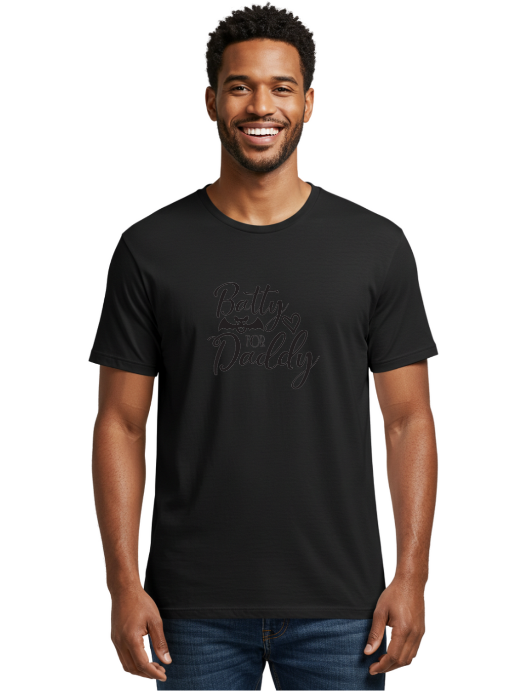 Batty-For-Daddy Men'S Graphic Tee, 100% Cotton, Comfortable Casual Summer Wear, Machine Washable, Batty For Daddy, Halloween Theme, Father'S Day Gift, Bat Design, Heart Symbol, Cursive Text, Love Message Aac490