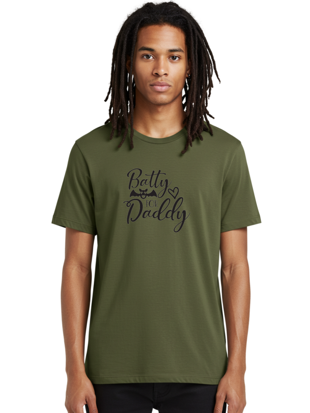 Batty-For-Daddy Men'S Graphic Tee, 100% Cotton, Comfortable Casual Summer Wear, Machine Washable, Batty For Daddy, Halloween Theme, Father'S Day Gift, Bat Design, Heart Symbol, Cursive Text, Love Message Aac490