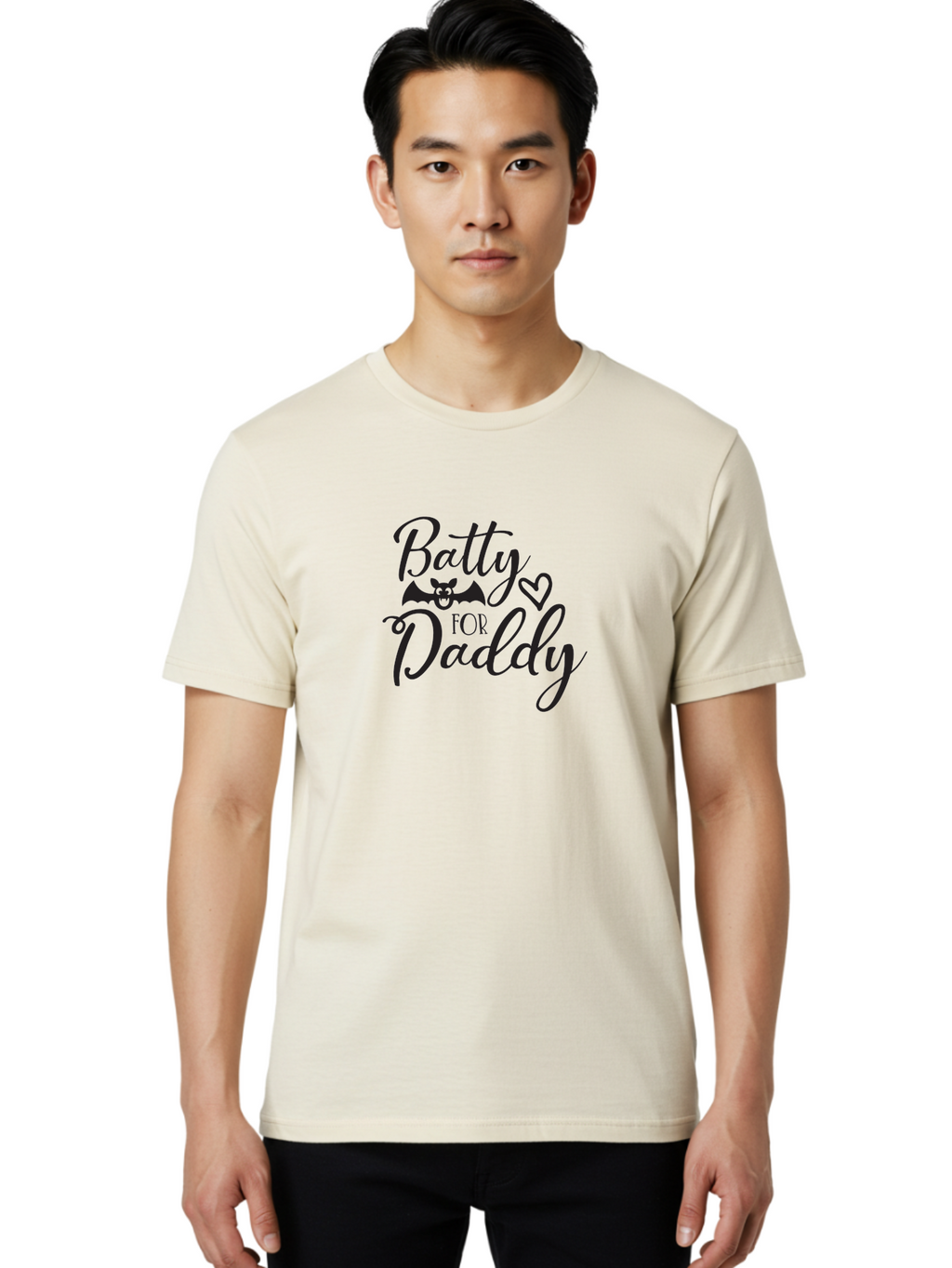 Batty-For-Daddy Men'S Graphic Tee, 100% Cotton, Comfortable Casual Summer Wear, Machine Washable, Batty For Daddy, Halloween Theme, Father'S Day Gift, Bat Design, Heart Symbol, Cursive Text, Love Message Aac490