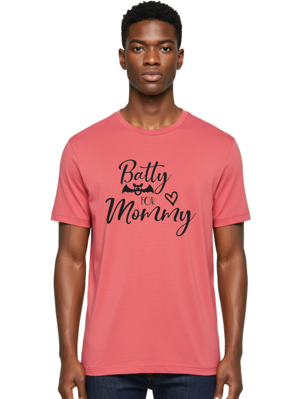 Batty-For-Mommy Men'S Graphic Tee, 100% Cotton, Comfortable Casual Summer Wear, Machine Washable, Halloween Theme, Batty For Mommy, Mother Child Love, Halloween Quotes, Funny Bat Design, Cursive Script, Heart Symbol, Mom Appreciation Aac491