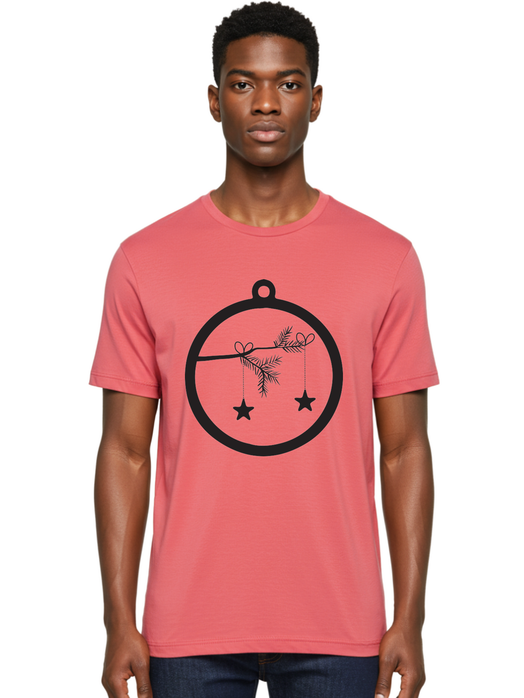 Bauble-With-Ornaments Men'S Graphic Tee, 100% Cotton, Comfortable Casual Summer Wear, Machine Washable, Christmas Decoration, Hanging Ornaments, Pine Branch, Star Decorations, Festive Design, Holiday Decor, Seasonal Theme, Xmas Tree Aac492