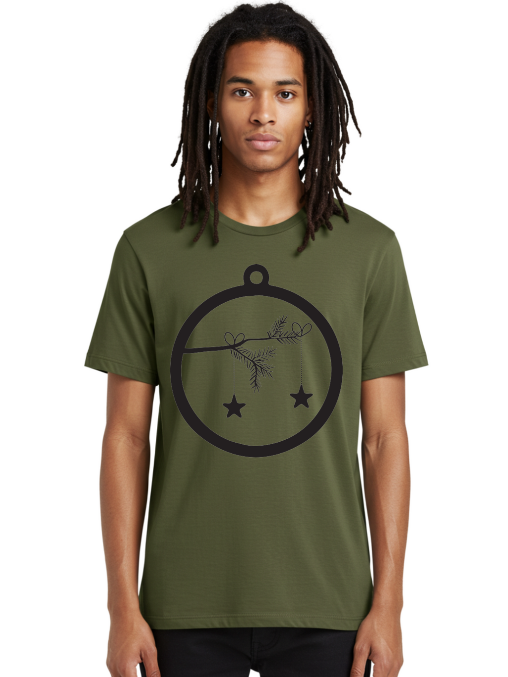 Bauble-With-Ornaments Men'S Graphic Tee, 100% Cotton, Comfortable Casual Summer Wear, Machine Washable, Christmas Decoration, Hanging Ornaments, Pine Branch, Star Decorations, Festive Design, Holiday Decor, Seasonal Theme, Xmas Tree Aac492