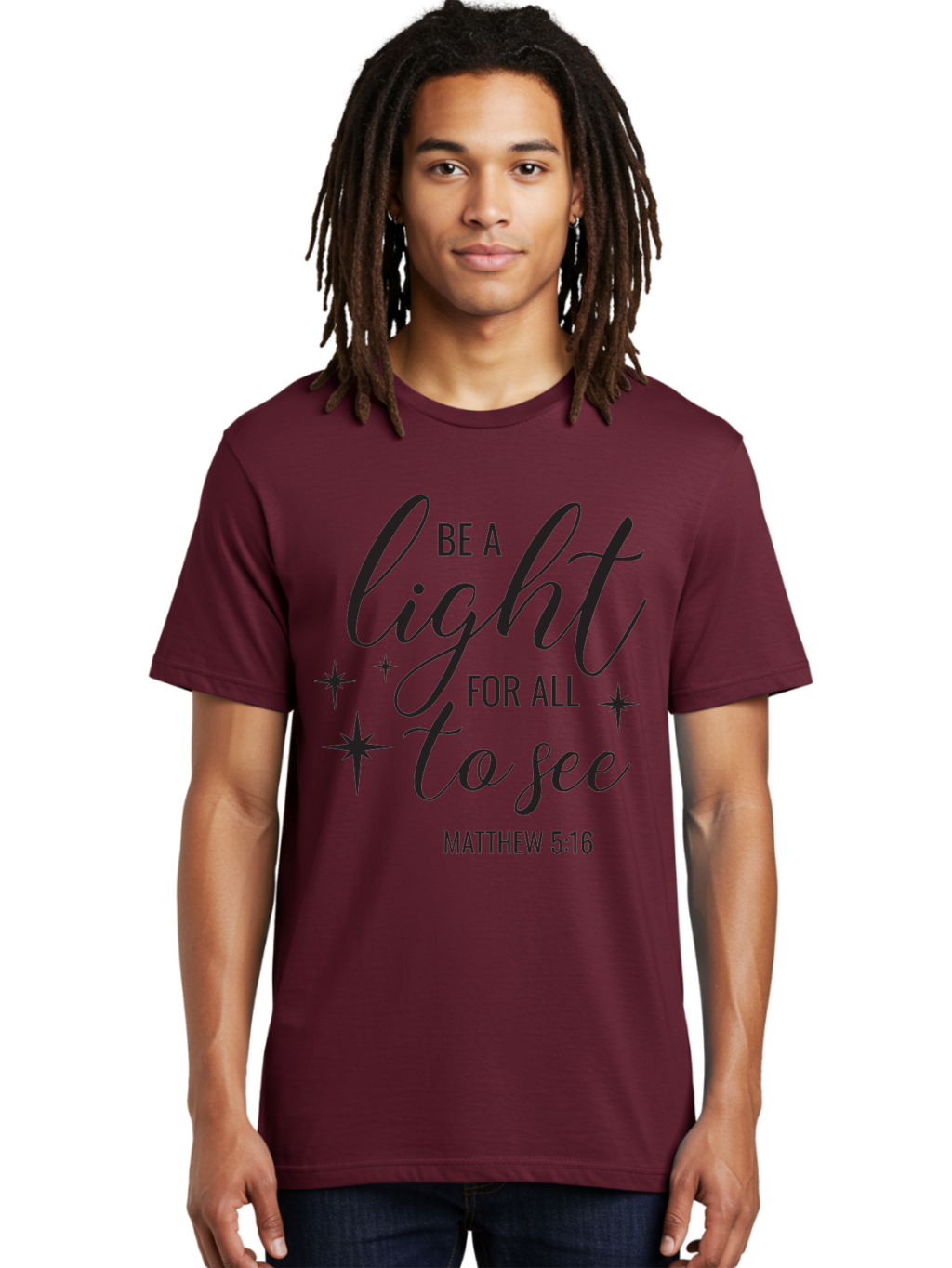 Be-A-Light-For-All-To-See Men'S Graphic Tee, 100% Cotton, Comfortable Casual Summer Wear, Machine Washable, Inspirational Quote, Biblical Verse, Matthew 5:16, Motivational Message, Be A Light, Positivity, Faith, Spirituality, Guidance, Aac493