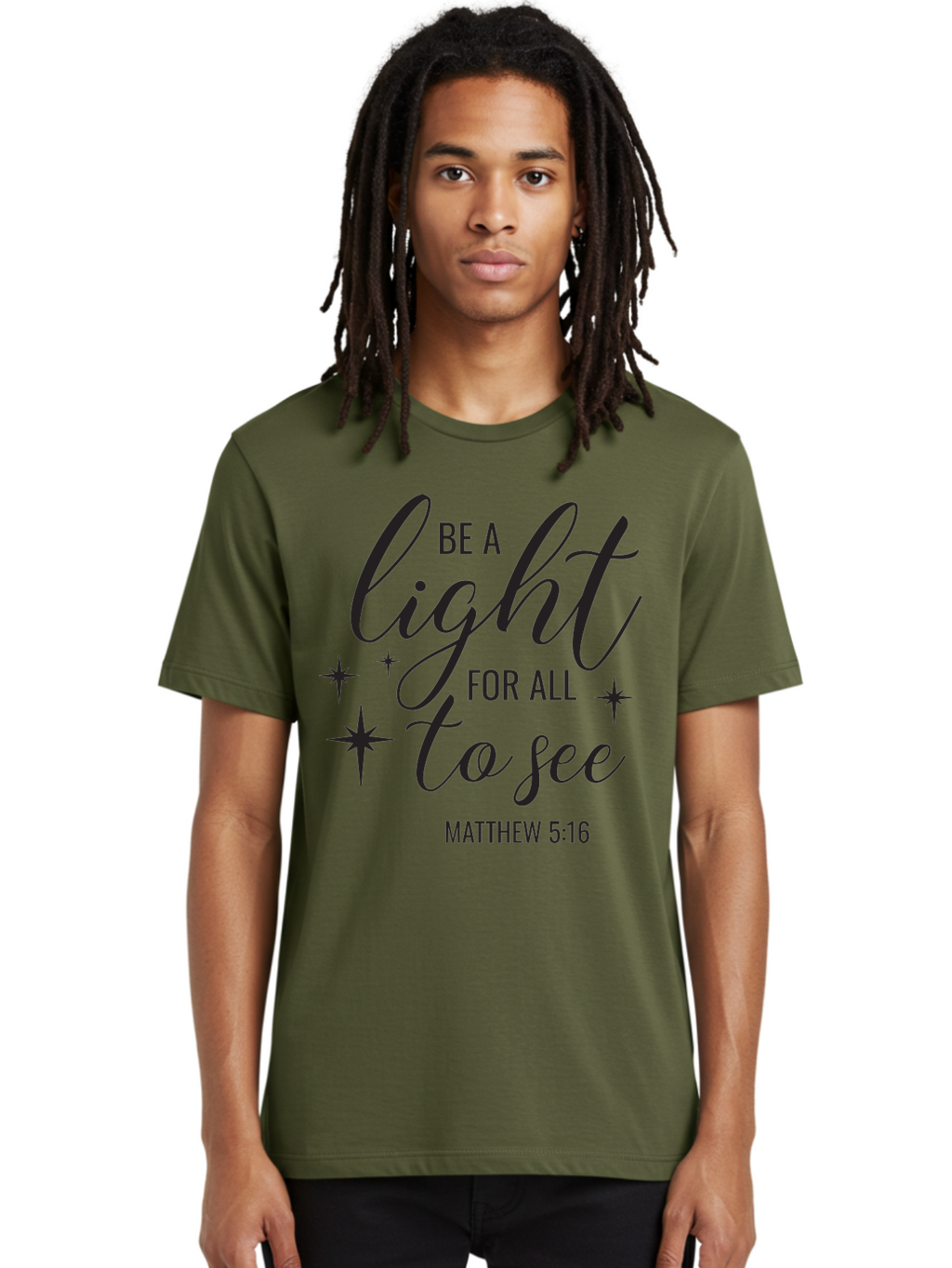 Be-A-Light-For-All-To-See Men'S Graphic Tee, 100% Cotton, Comfortable Casual Summer Wear, Machine Washable, Inspirational Quote, Biblical Verse, Matthew 5:16, Motivational Message, Be A Light, Positivity, Faith, Spirituality, Guidance, Aac493