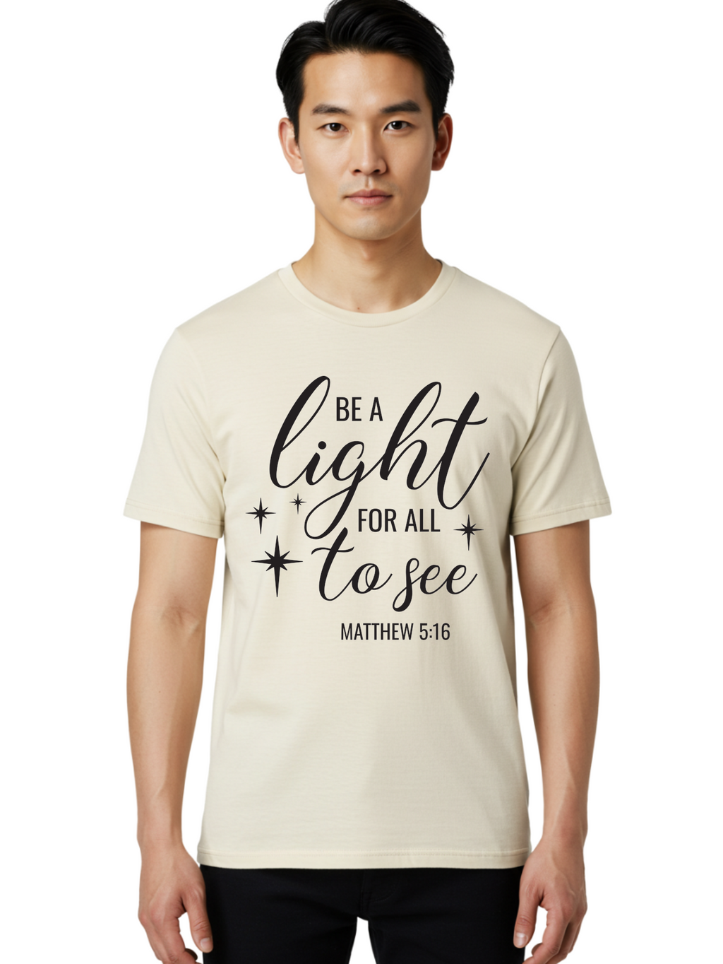 Be-A-Light-For-All-To-See Men'S Graphic Tee, 100% Cotton, Comfortable Casual Summer Wear, Machine Washable, Inspirational Quote, Biblical Verse, Matthew 5:16, Motivational Message, Be A Light, Positivity, Faith, Spirituality, Guidance, Aac493