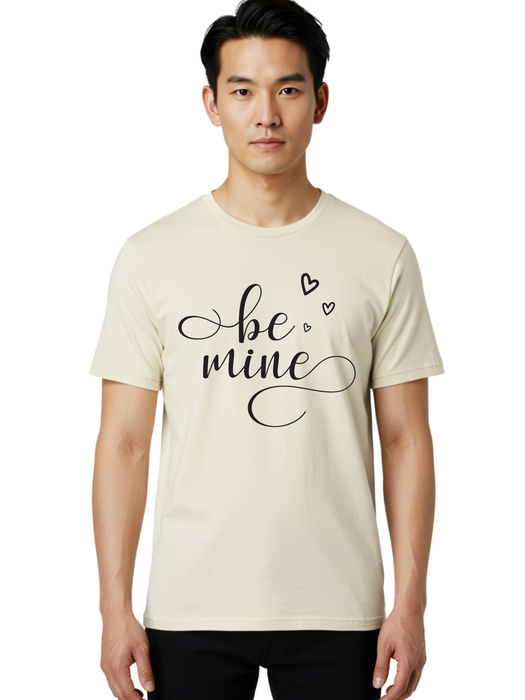 Be-Mine Men'S Graphic Tee, 100% Cotton, Comfortable Casual Summer Wear, Machine Washable, Love Message, Valentines Day Card, Romantic Quote, Cursive Text, Heart Symbols, Love Hearts, Sweetheart, Valentines Day Gift Aac497