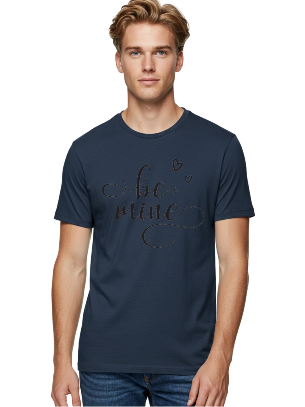 Be-Mine Men'S Graphic Tee, 100% Cotton, Comfortable Casual Summer Wear, Machine Washable, Love Message, Valentines Day Card, Romantic Quote, Cursive Text, Heart Symbols, Love Hearts, Sweetheart, Valentines Day Gift Aac497