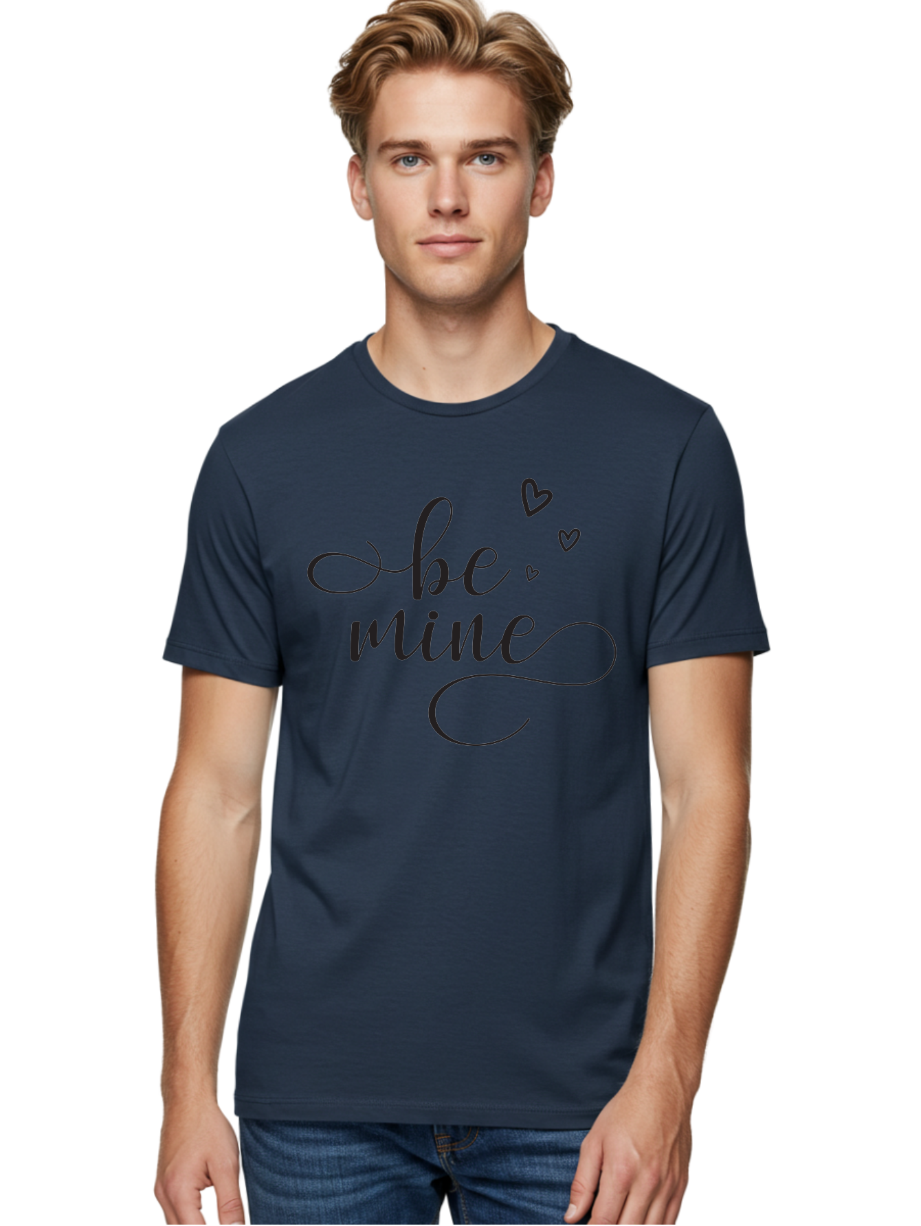 Be-Mine Men'S Graphic Tee, 100% Cotton, Comfortable Casual Summer Wear, Machine Washable, Love Message, Valentines Day Card, Romantic Quote, Cursive Text, Heart Symbols, Love Hearts, Sweetheart, Valentines Day Gift Aac497