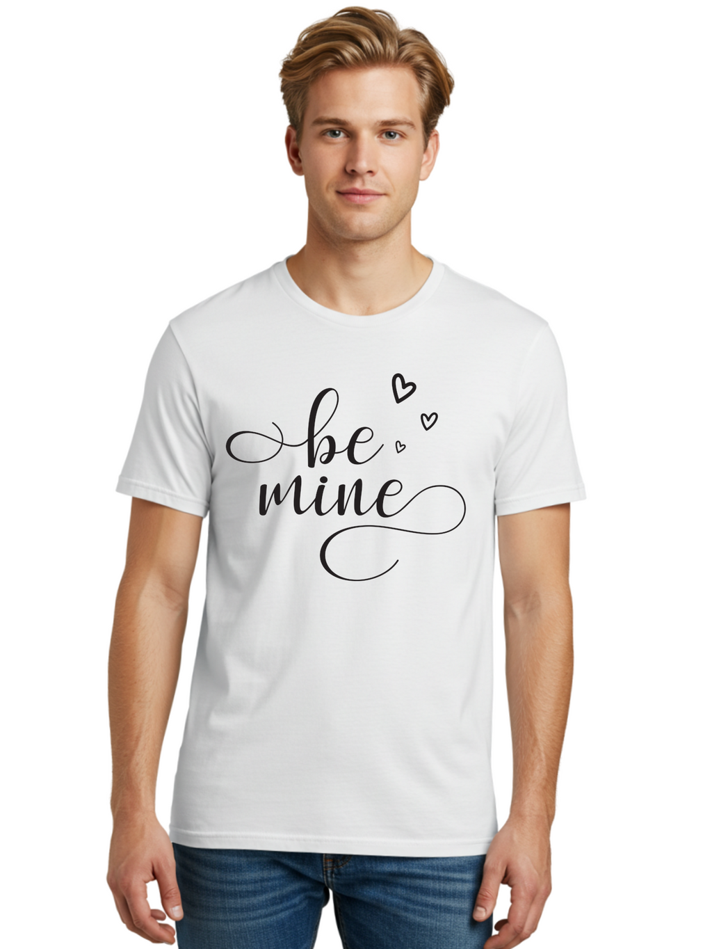 Be-Mine Men'S Graphic Tee, 100% Cotton, Comfortable Casual Summer Wear, Machine Washable, Love Message, Valentines Day Card, Romantic Quote, Cursive Text, Heart Symbols, Love Hearts, Sweetheart, Valentines Day Gift Aac497