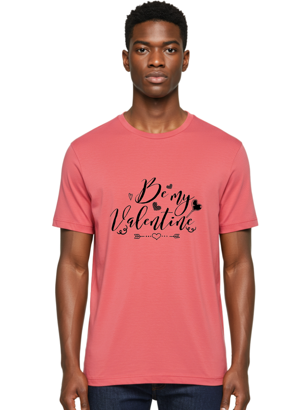 Be-My-Valentine-1 Men'S Graphic Tee, 100% Cotton, Comfortable Casual Summer Wear, Machine Washable, Valentines Day Message, Heartwarming Phrases, Love Quotes, Romantic Gestures, Heart Shaped Decorations, Arrow Through Heart, Love Symbols, Aac498
