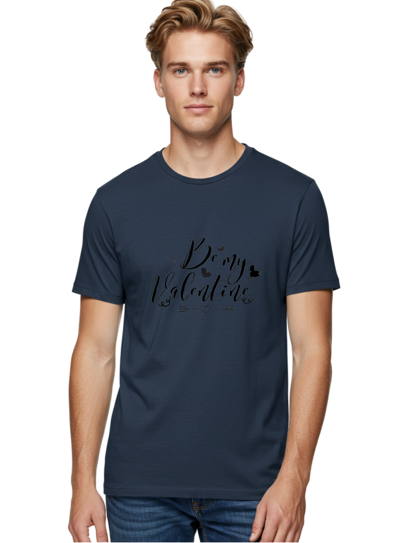 Be-My-Valentine-1 Men'S Graphic Tee, 100% Cotton, Comfortable Casual Summer Wear, Machine Washable, Valentines Day Message, Heartwarming Phrases, Love Quotes, Romantic Gestures, Heart Shaped Decorations, Arrow Through Heart, Love Symbols, Aac498