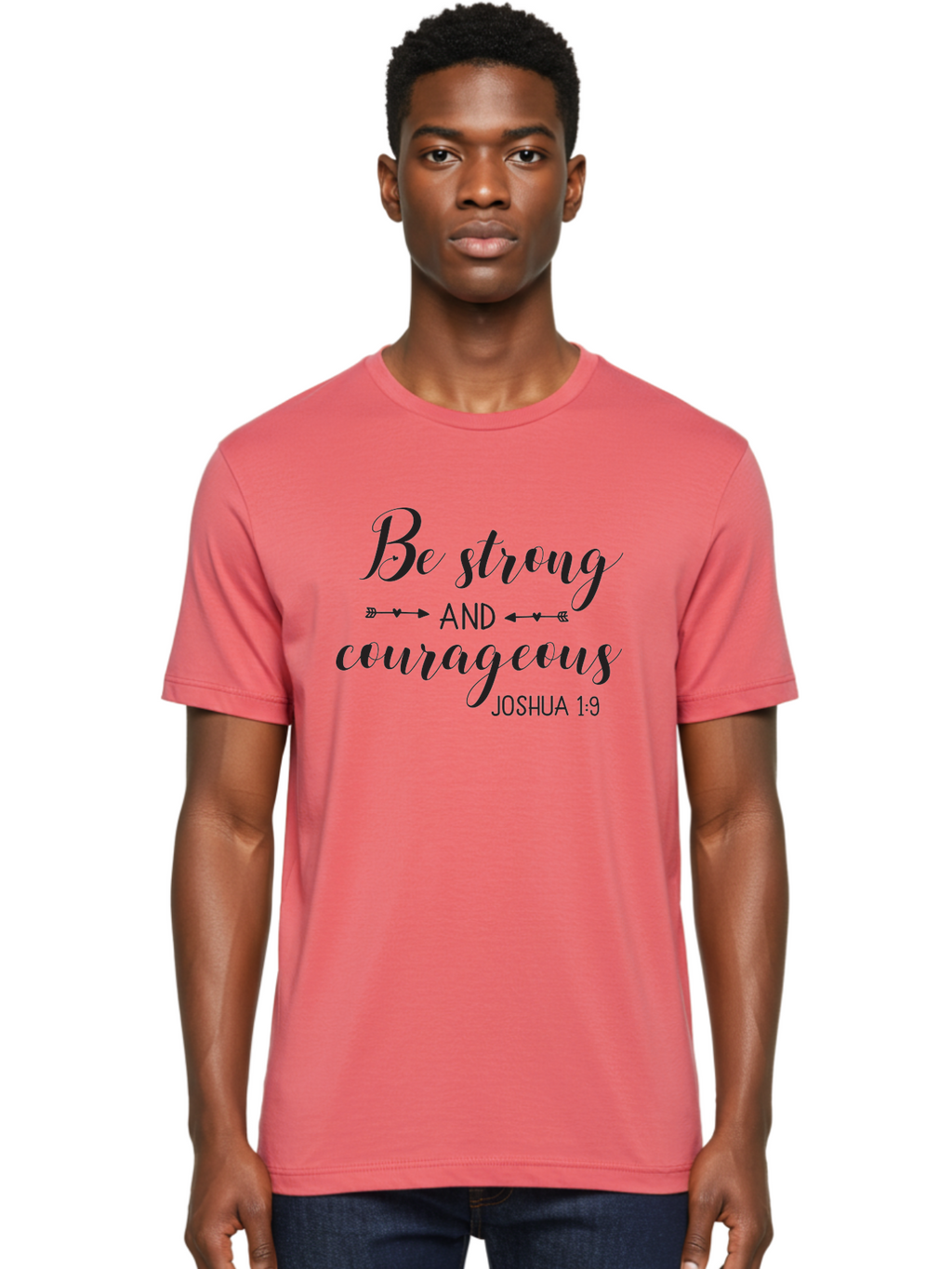 Be-Strong-And-Courageous Men'S Graphic Tee, 100% Cotton, Comfortable Casual Summer Wear, Machine Washable, Inspirational Quote, Motivational Words, Biblical Phrase, Joshua 1:9, Be Strong, Be Courageous, Arrow Symbols, Scripture Art, Aac501