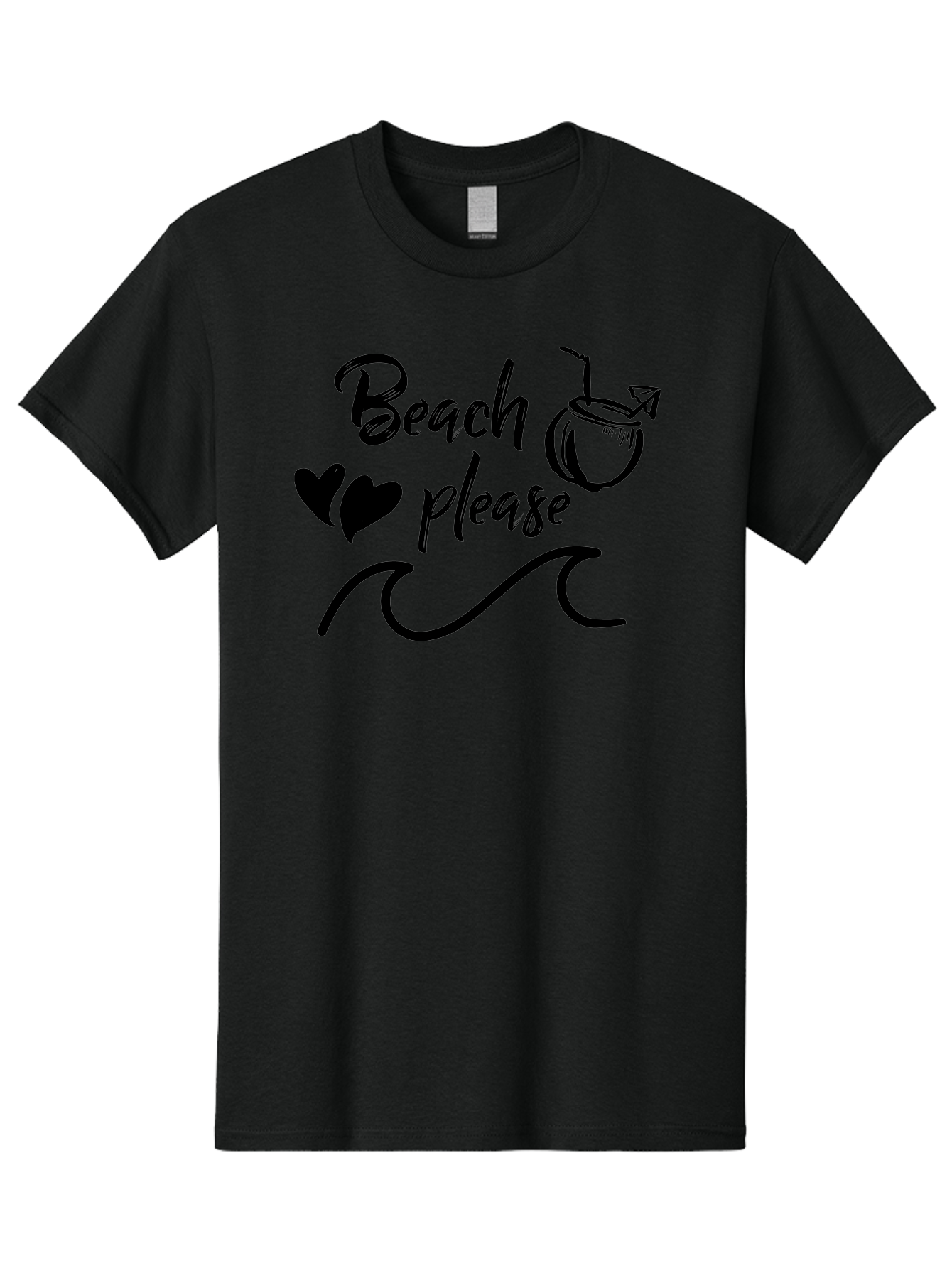 Beach-Please Men'S Graphic Tee, 100% Cotton, Comfortable Casual Summer Wear, Machine Washable, Beach Vibes, Summer Getaway, Tropical Paradise, Coconut Drink, Ocean Waves, Wavy Line Art, Black Hearts, Beachy Feel, Vacation Mode Aac503